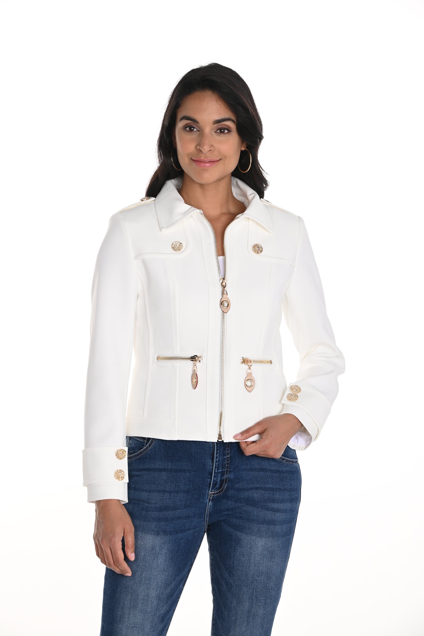 Frank Lyman Spring 2025-256748U-201-Woven Jacket-Off White - The Coach Pyramids