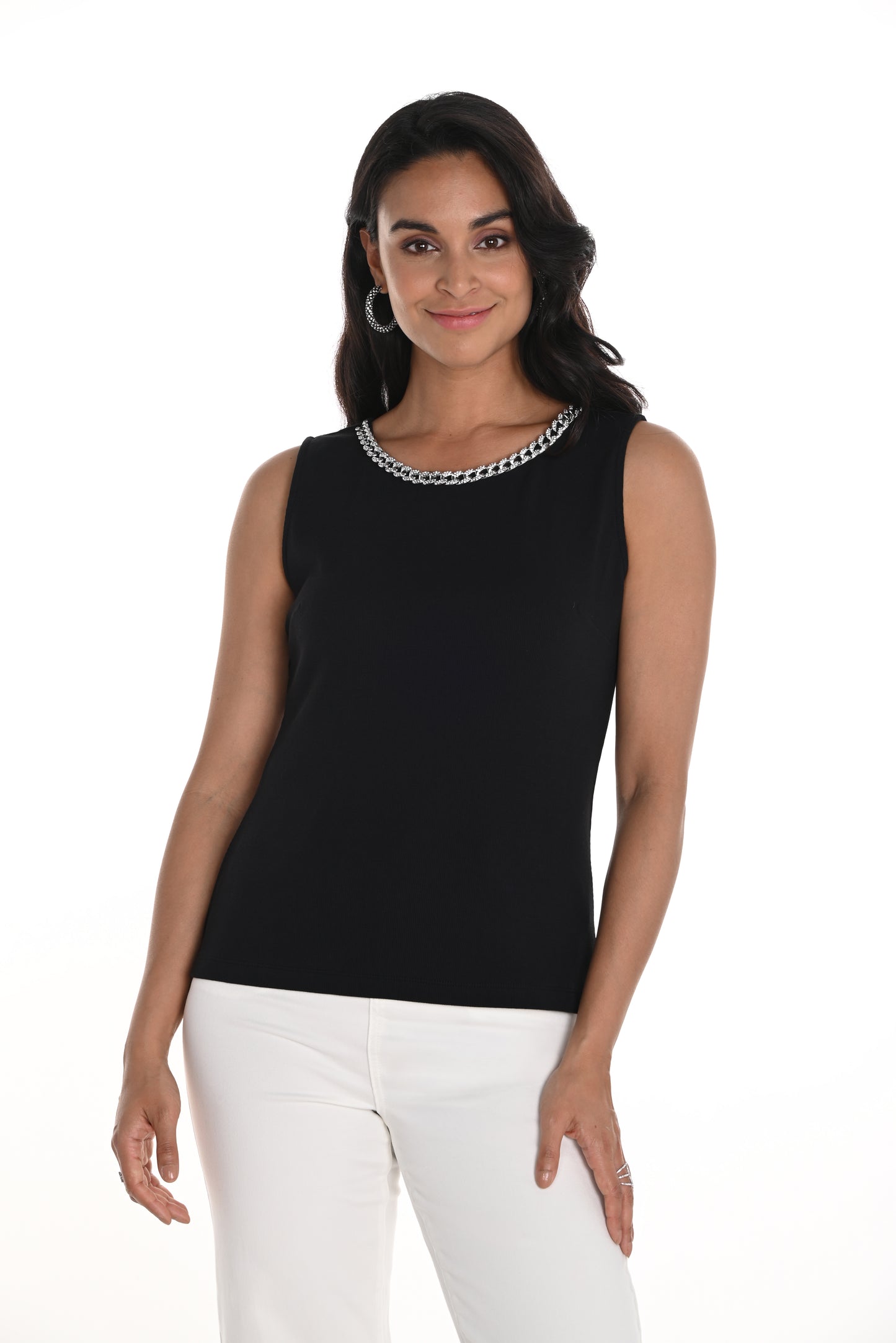 Frank Lyman Spring 2025-256773U-100-Knit Top-Black - The Coach Pyramids