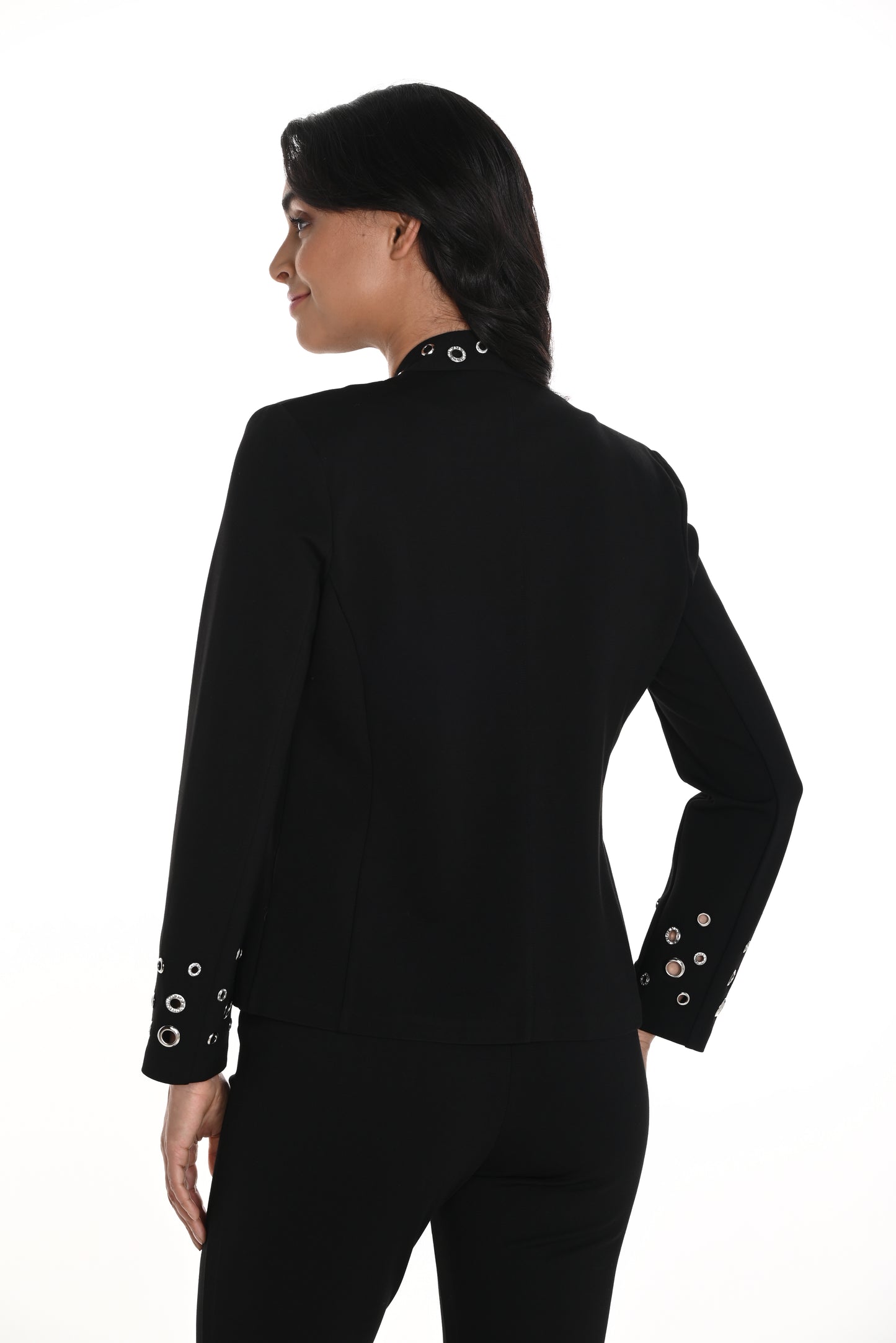 Frank Lyman Spring 2025-256776U-100-Knit Blazer-Black - The Coach Pyramids