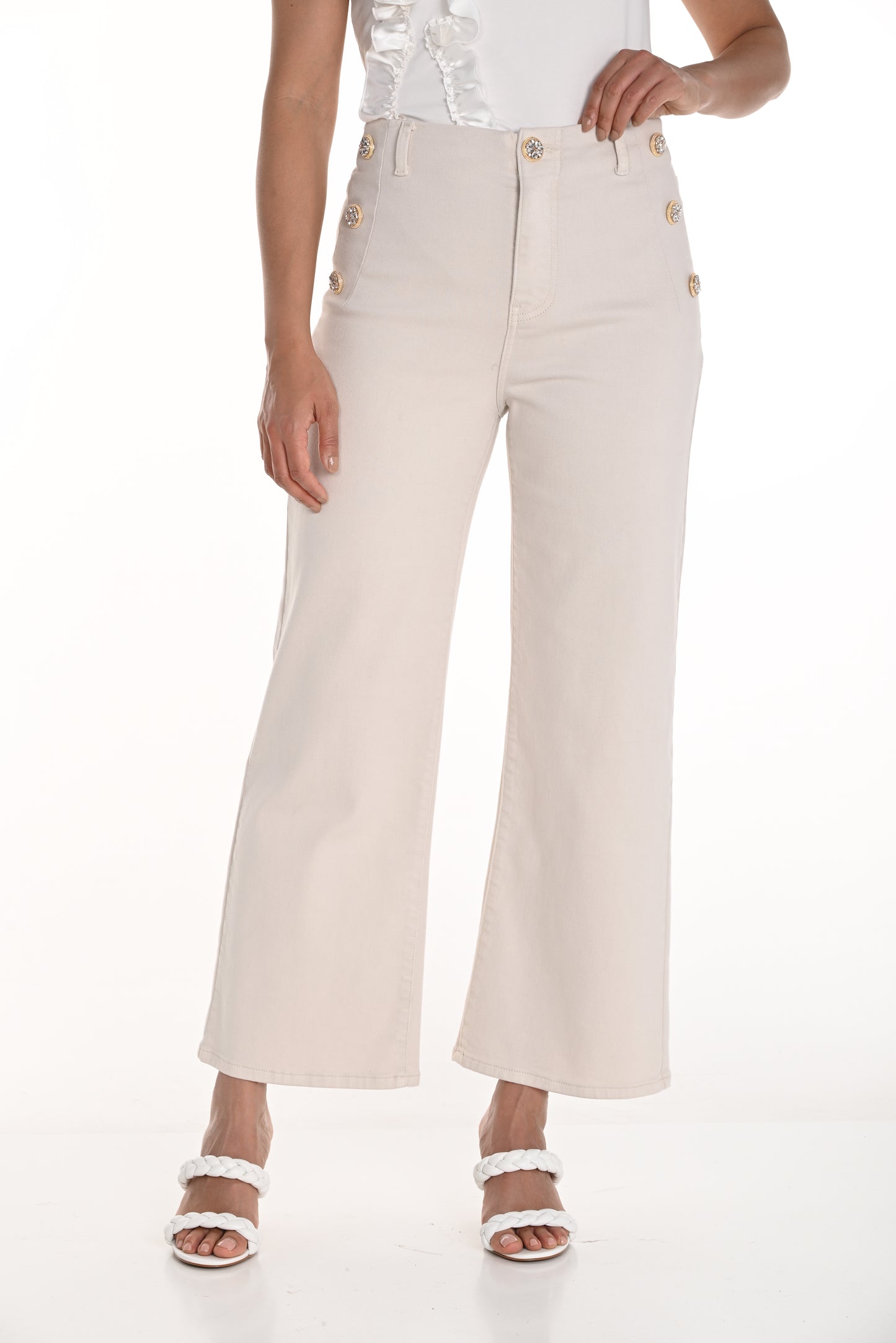 Frank Lyman Spring 2025-256779U-901-Woven Pant-Beige - The Coach Pyramids
