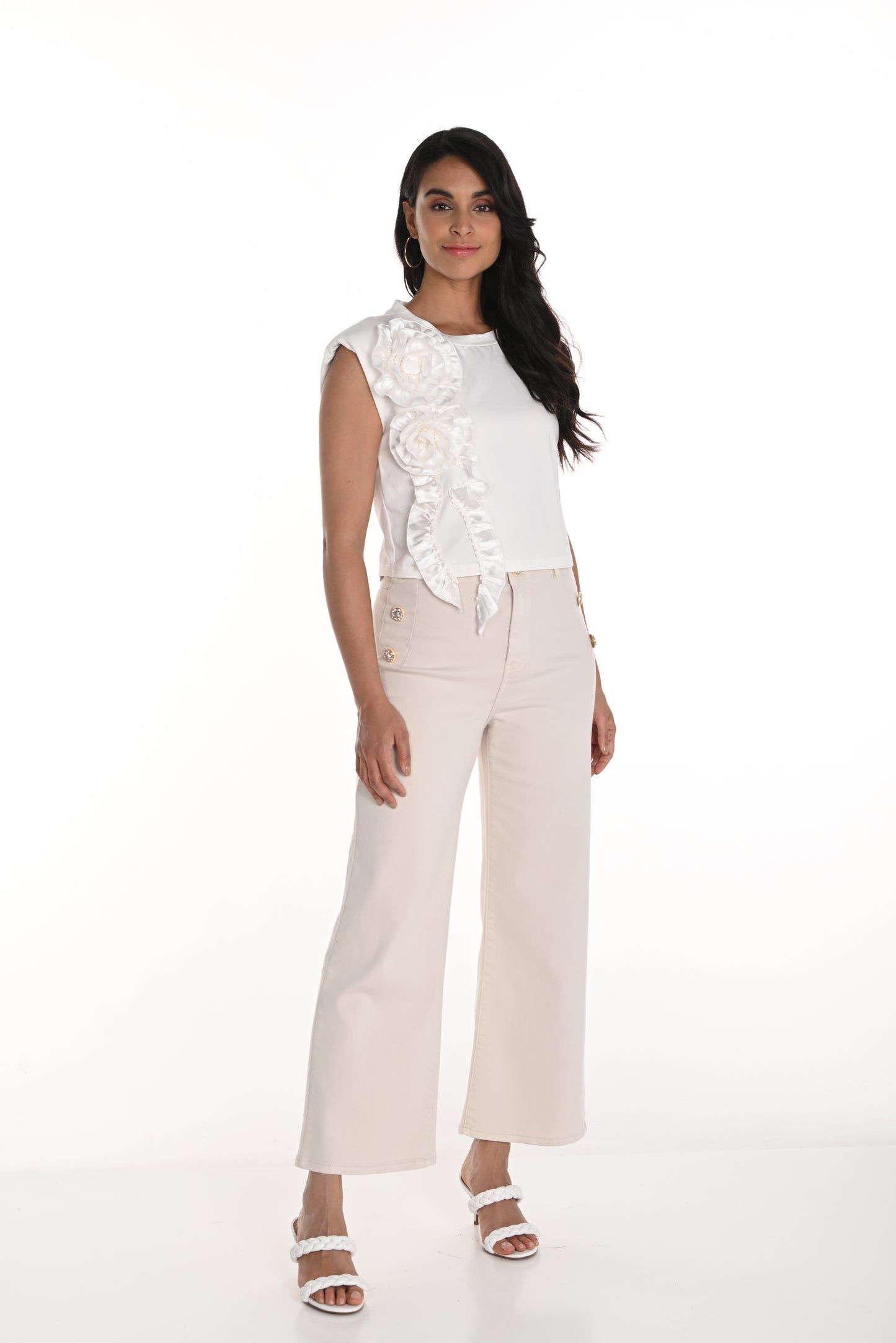 Frank Lyman Spring 2025-256779U-901-Woven Pant-Beige - The Coach Pyramids