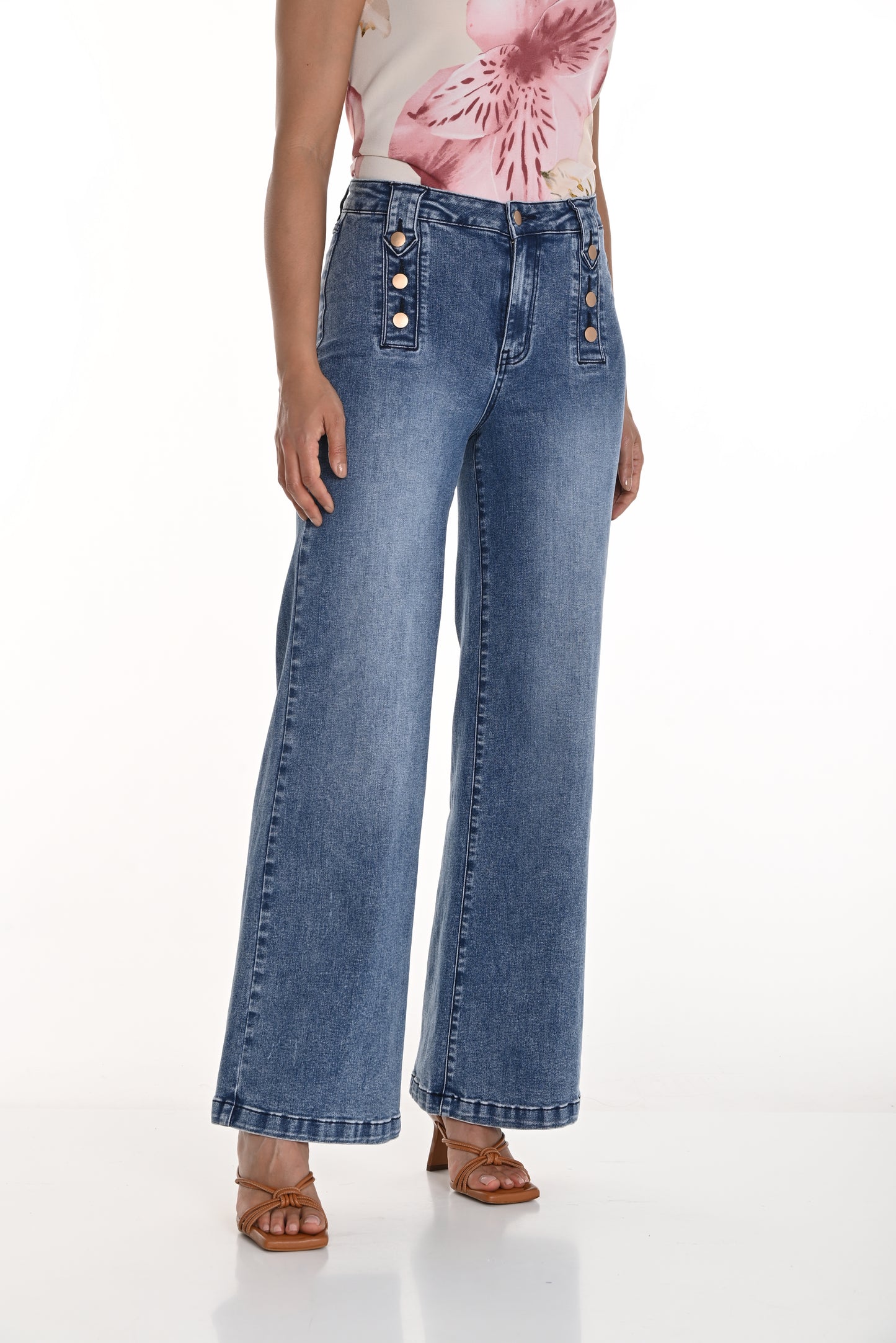 Frank Lyman Spring 2025-256782U-305-Woven Denim Pant-Blue - The Coach Pyramids