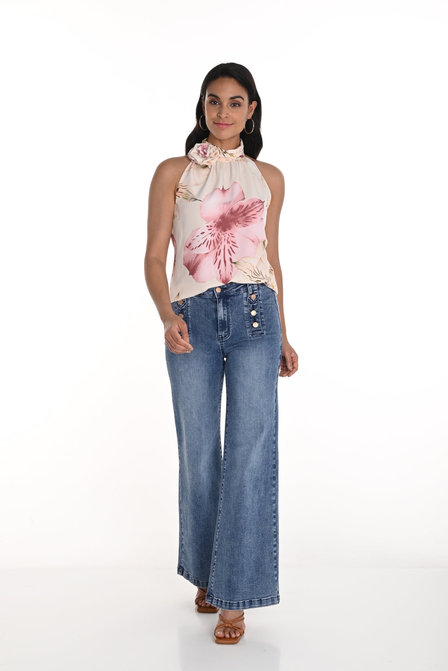 Frank Lyman Spring 2025-256782U-305-Woven Denim Pant-Blue - The Coach Pyramids
