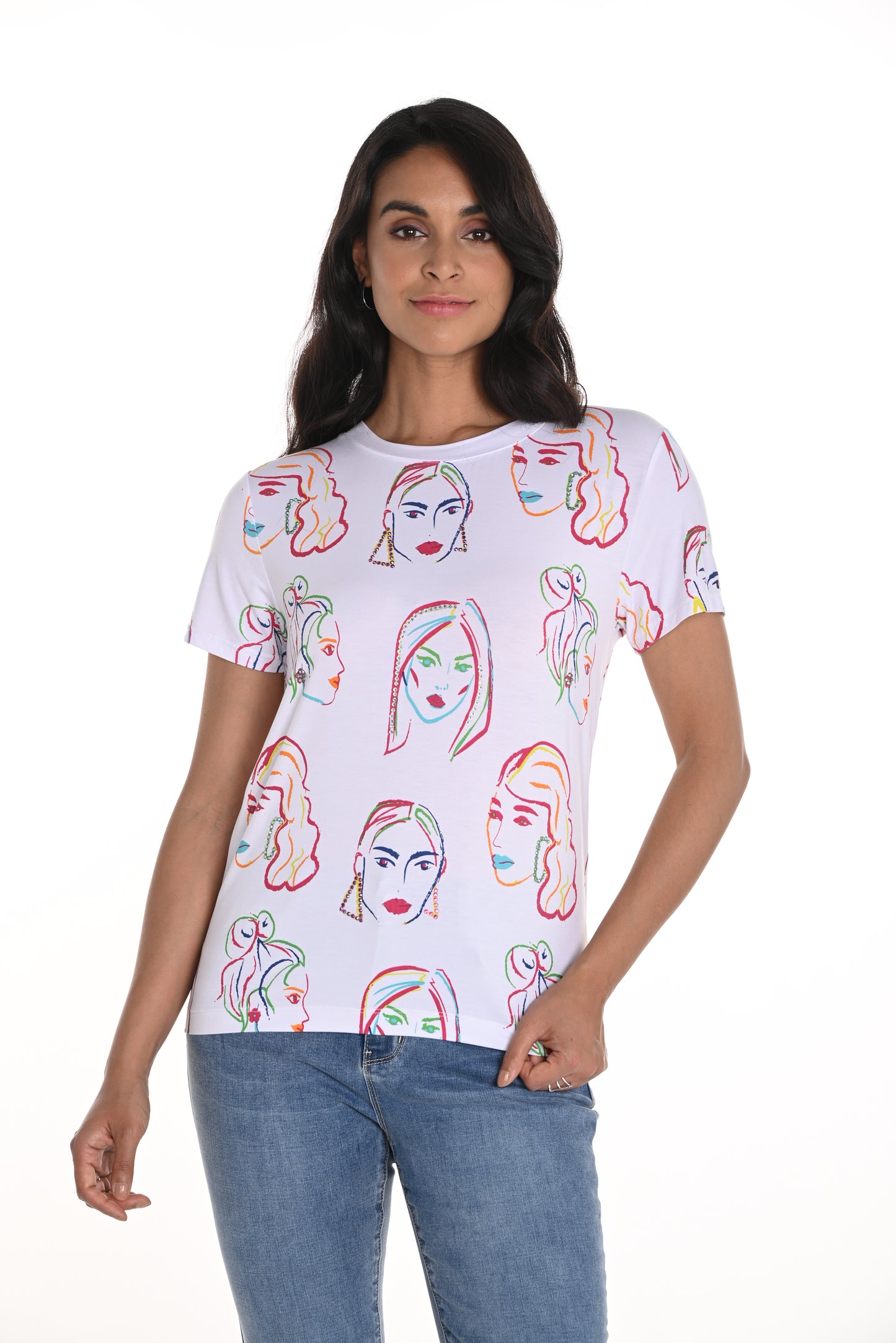 Frank Lyman Spring 2025-256794U-2048-Knit Top-White/Multi - The Coach Pyramids