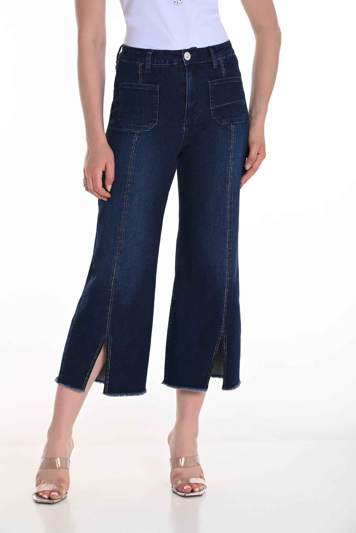 Frank Lyman Spring 2025-256797U-330-Woven Denim Pant-Dark Blue - The Coach Pyramids