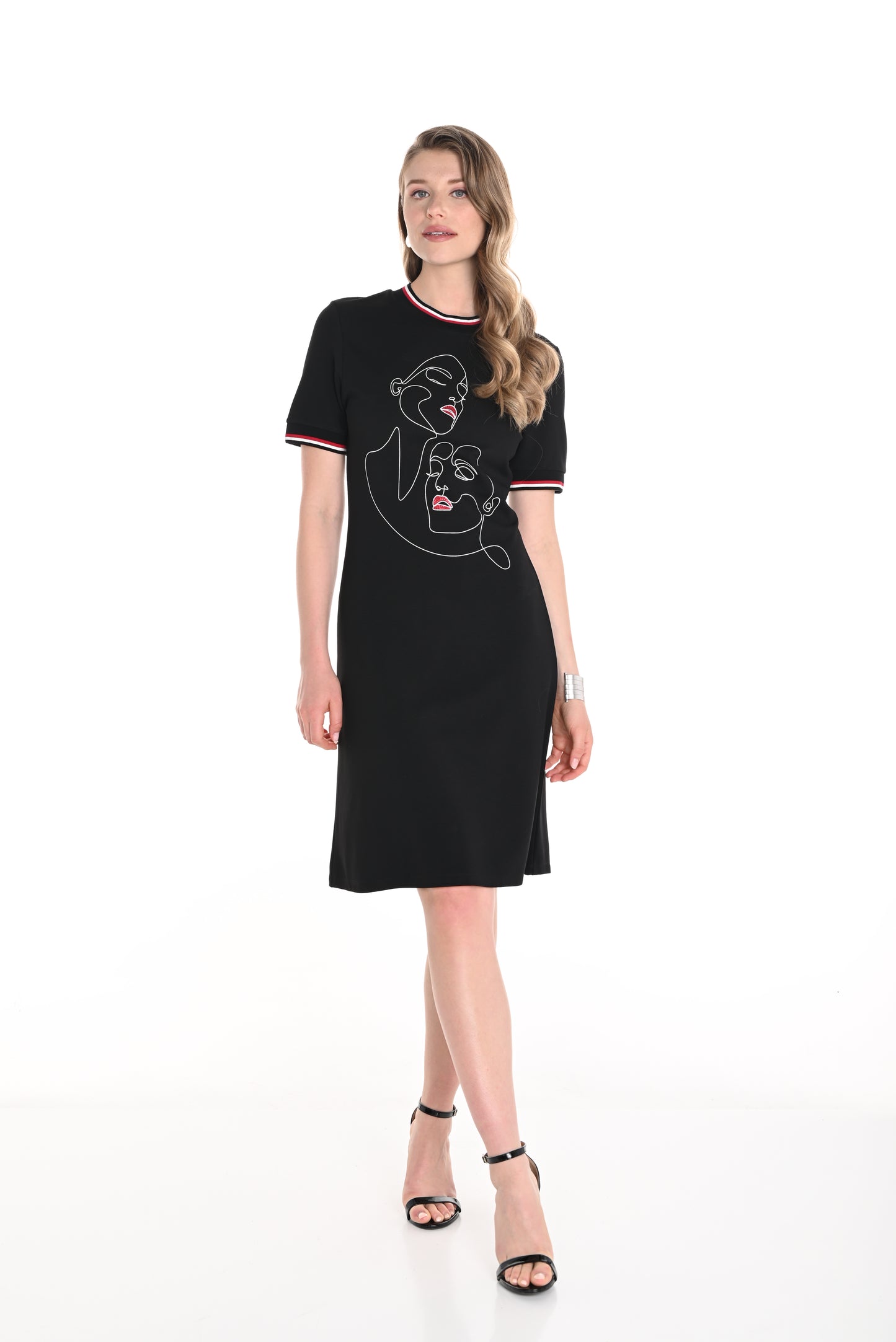 Frank Lyman Spring 2025-256819U-100-Knit Dress-Black - The Coach Pyramids