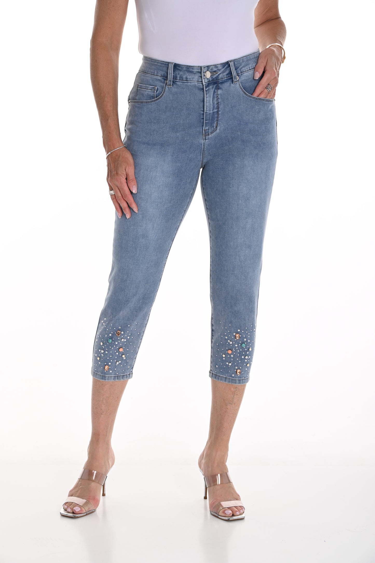Frank Lyman Spring 2025-256823U-305-Woven Denim Pant-Blue - The Coach Pyramids
