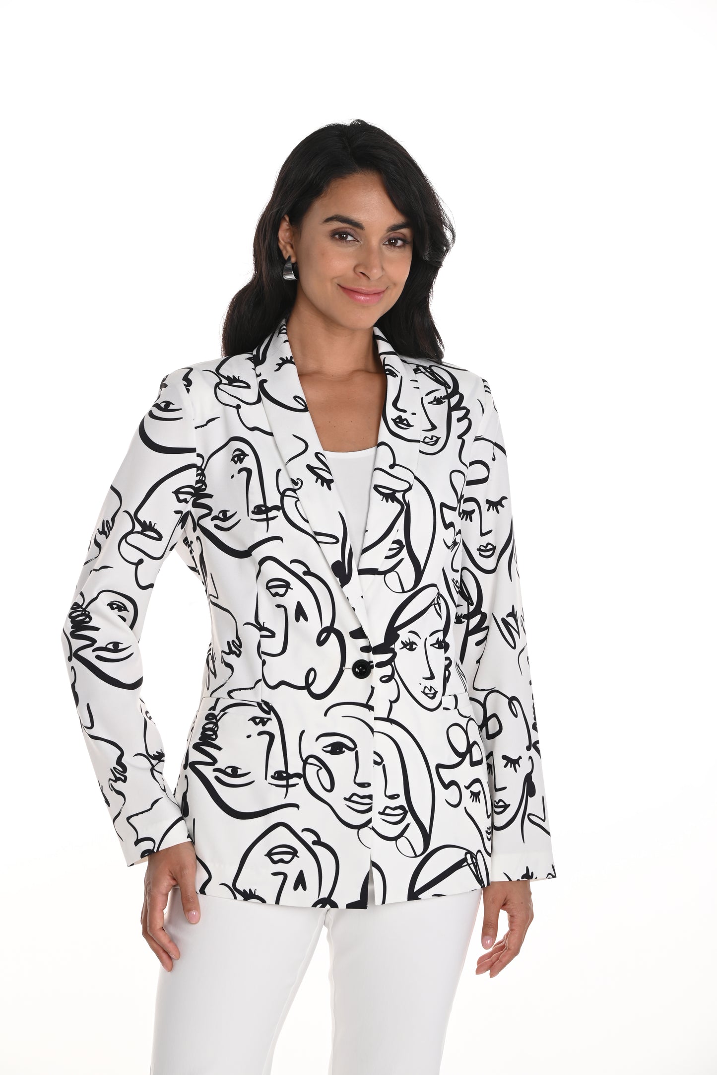 Frank Lyman Spring 2025-256824U-2002-Woven Blazer-Off White/Black - The Coach Pyramids