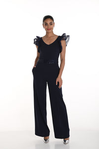 Frank Lyman Spring 2025-258132-303-Knit Jumpsuit-Midnight - The Coach Pyramids