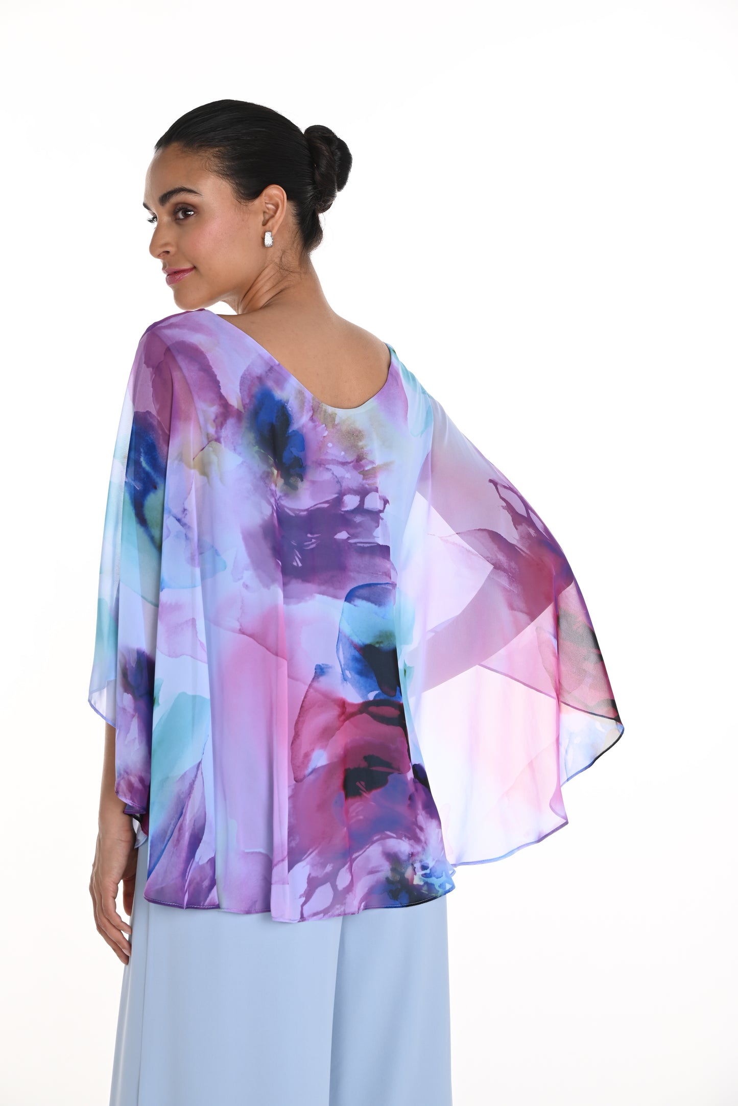 Frank Lyman Spring 2025-258190-3131-Woven Top-Blue/Purple - The Coach Pyramids