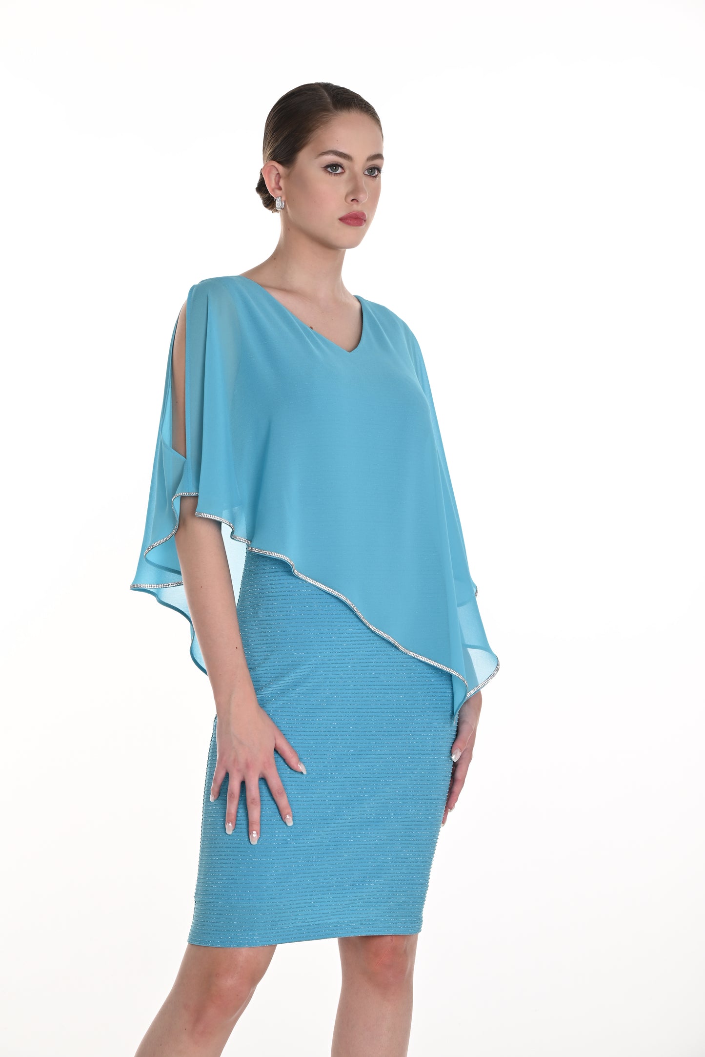 Frank Lyman Spring 2025-258276-310-Knit Dress-Turquoise - The Coach Pyramids