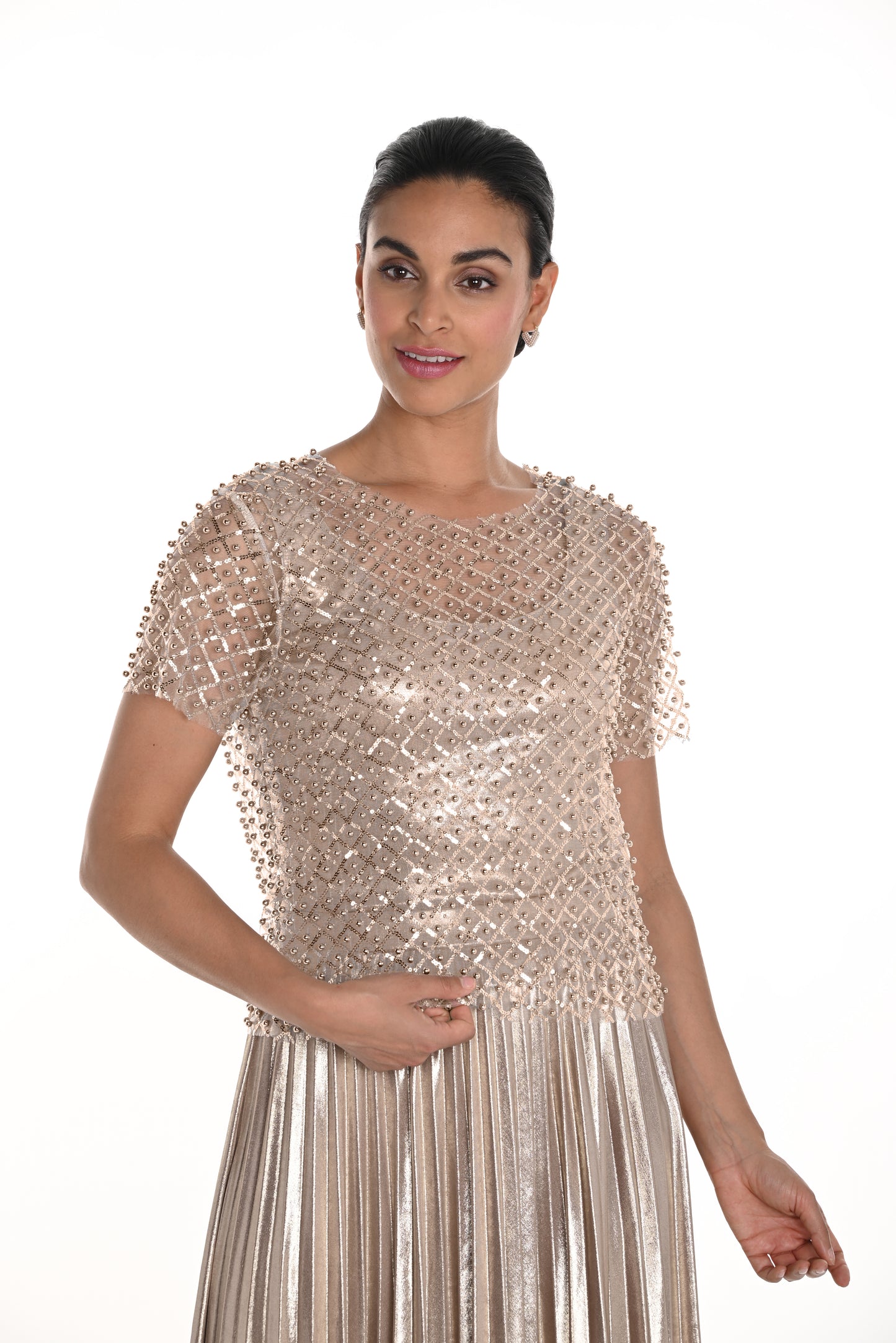 Frank Lyman Spring 2025-258728U-500-Knit Top-Gold - The Coach Pyramids