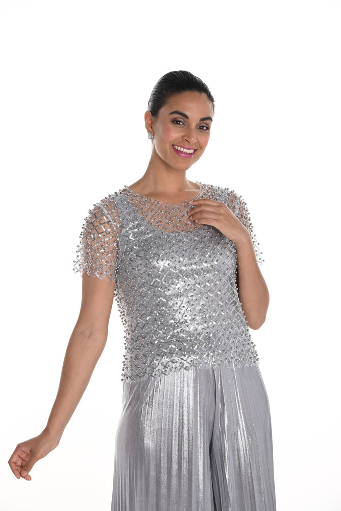 Frank Lyman Spring 2025-258728U-102-Knit Top-Silver