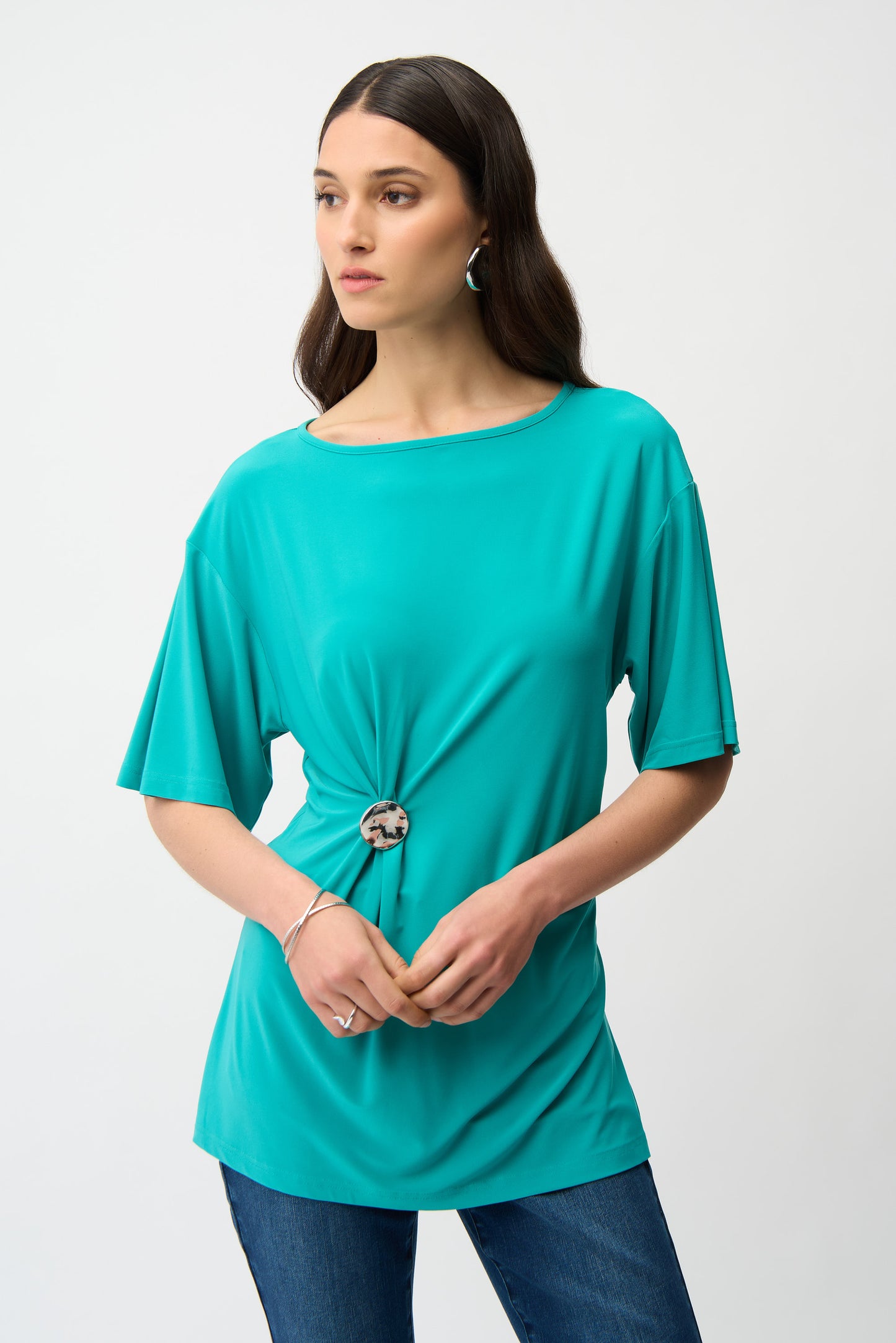 Joseph Ribkoff oceanic tunic style 261029 - full view of designer tunic in oceanic blue