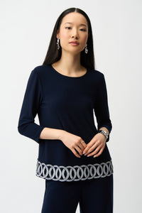 Joseph Ribkoff Spring 2026-261069-2229-Top-Midnight Blue/Vanilla - The Coach Pyramids