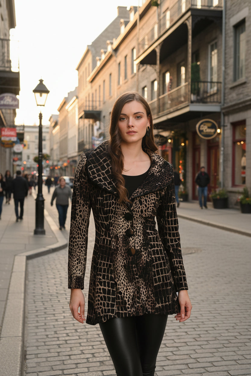 Frank Lyman-263213-1169-Knit Jacket-Black/Chocolate - The Coach Pyramids