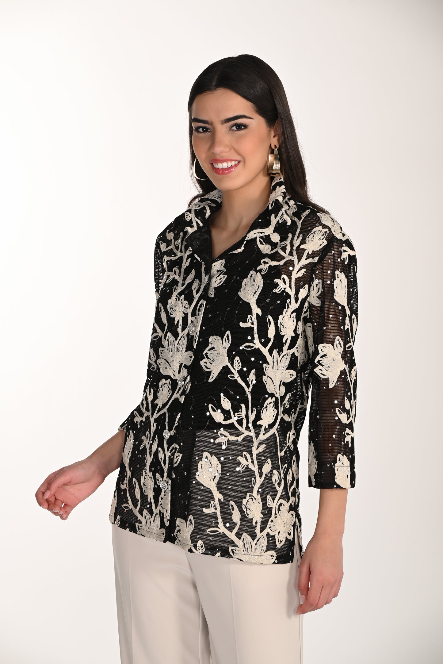 Frank Lyman - 266205 - Knit Jacket - Black/Almond - The Coach Pyramids