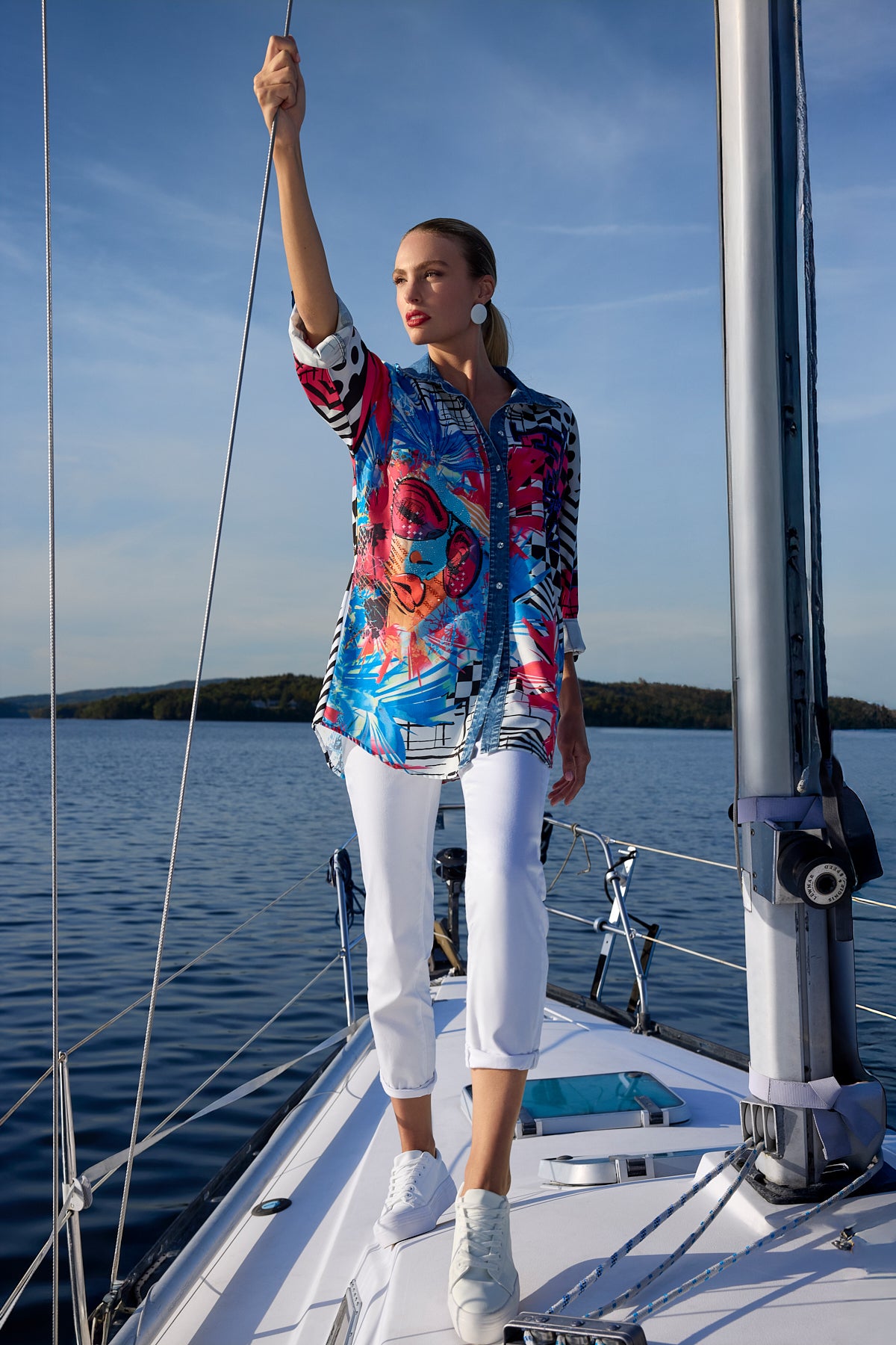 Frank Lyman-266560-Woven Top-Blue/Fuchsia - The Coach Pyramids