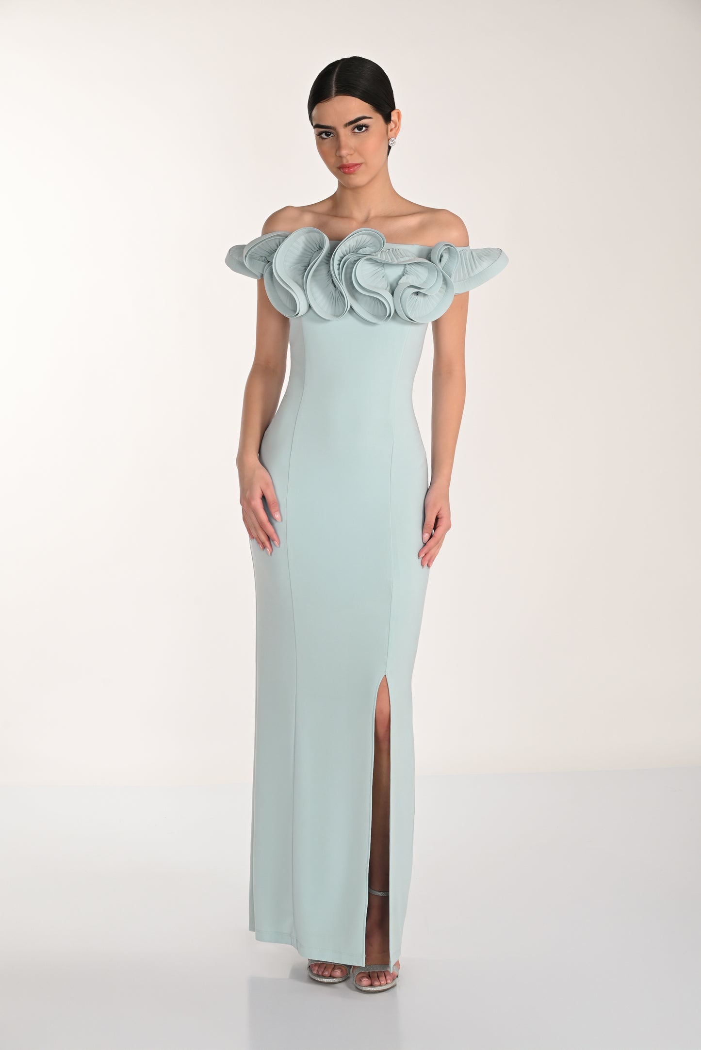 Frank Lyman-268022-Knit Dress-Aqua Mist - The Coach Pyramids