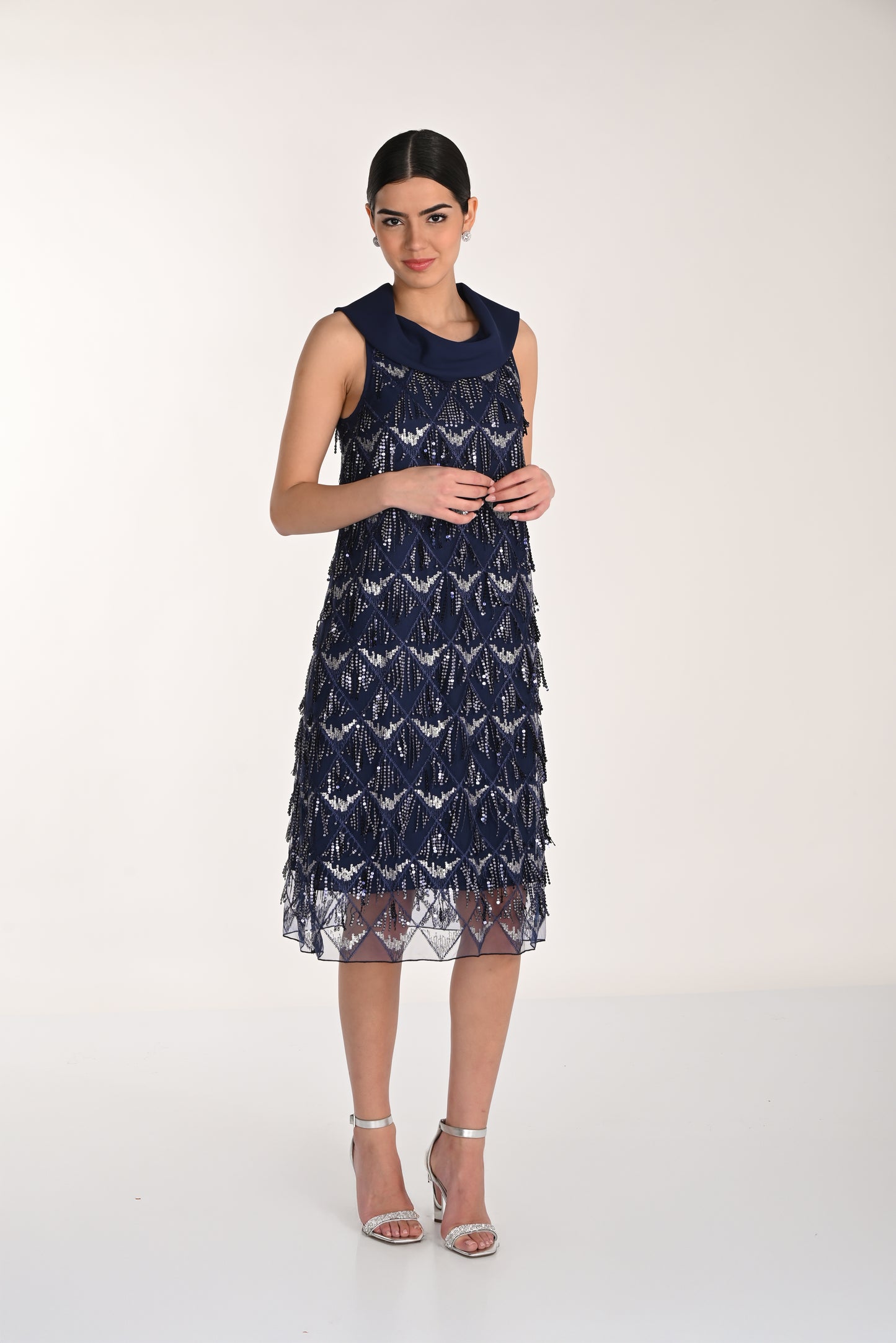 Frank Lyman-268119-Knit Dress-Indigo - The Coach Pyramids