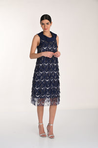 Frank Lyman-268119-Knit Dress-Indigo - The Coach Pyramids
