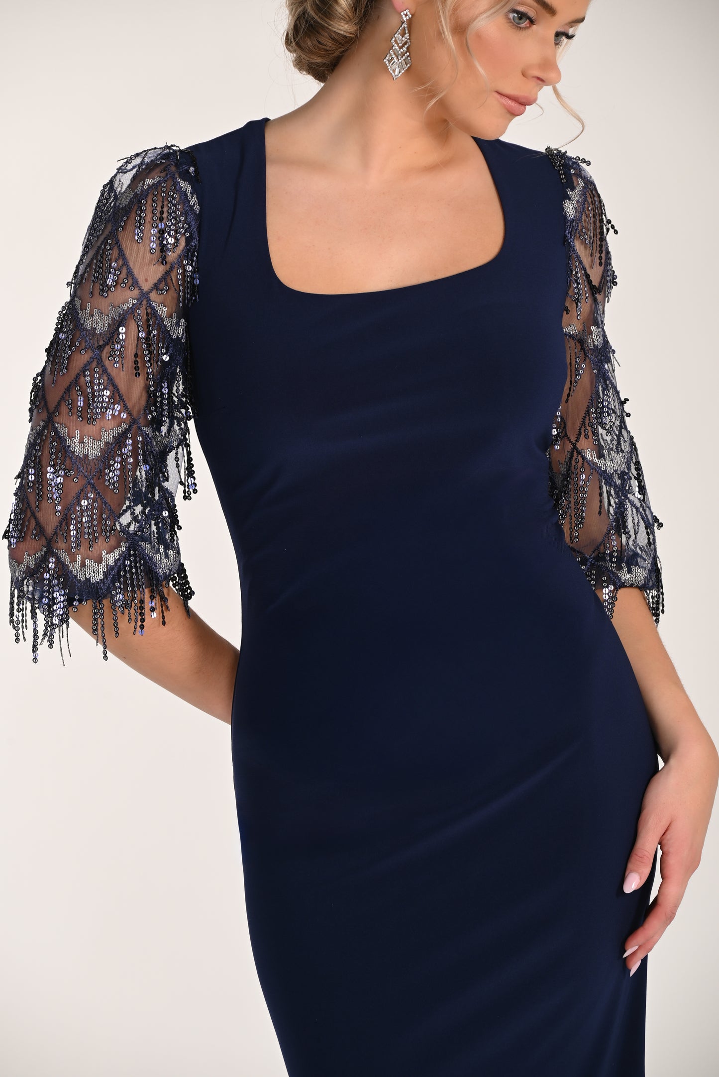 Frank Lyman-268122-Knit Dress-Indigo - The Coach Pyramids
