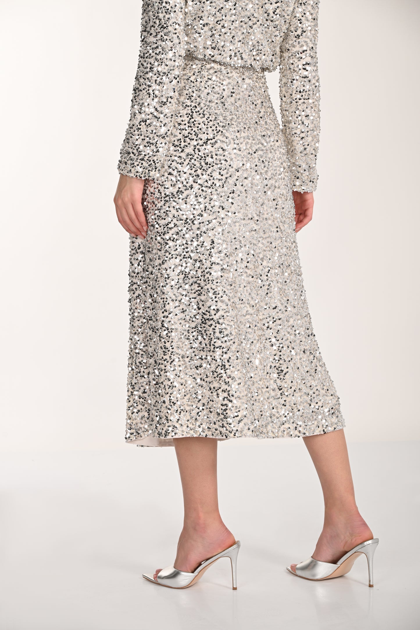 Frank Lyman-268148-Knit Skirt-Stone/Silver - The Coach Pyramids