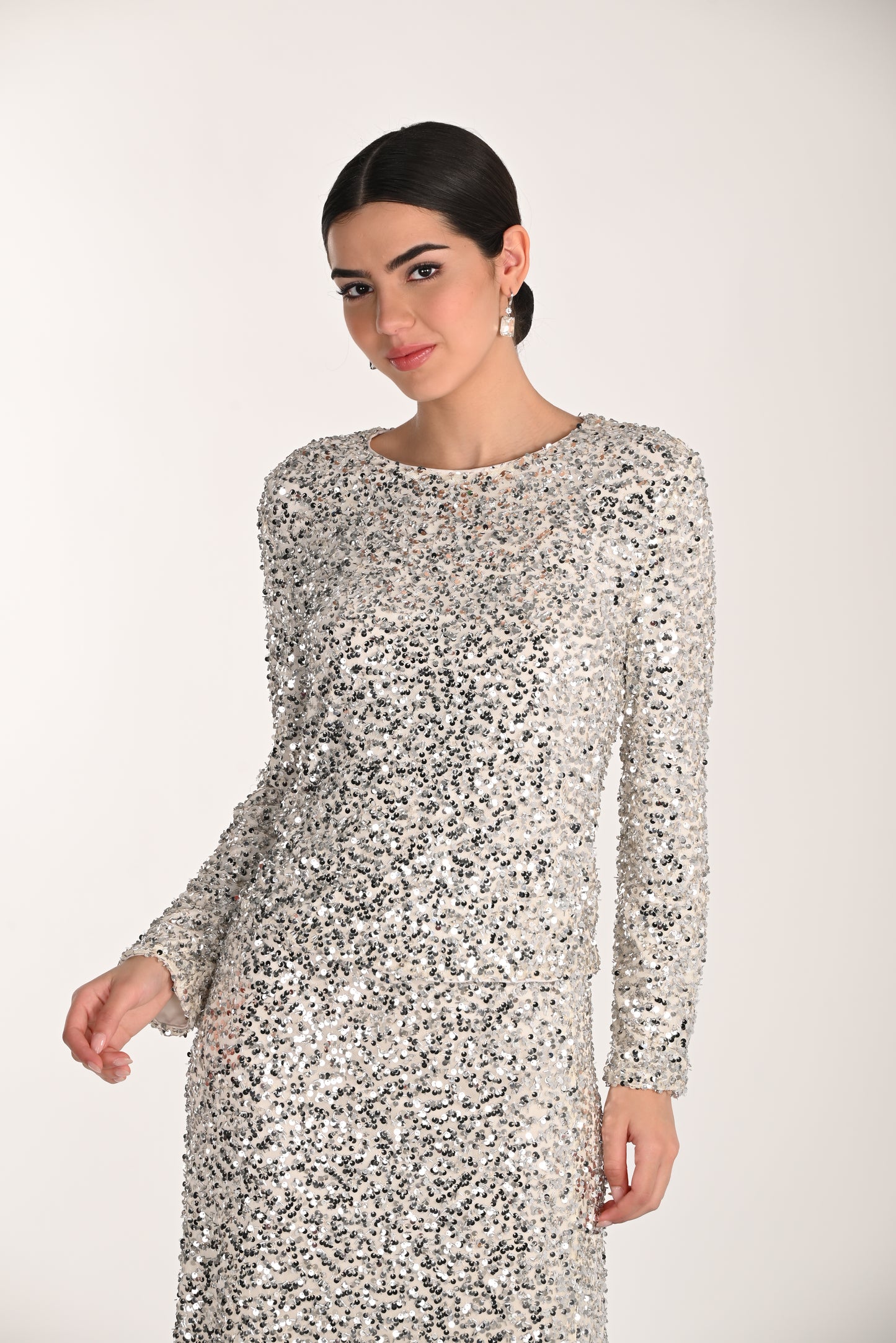 Frank Lyman-268149-Knit Top-Stone/Silver - The Coach Pyramids
