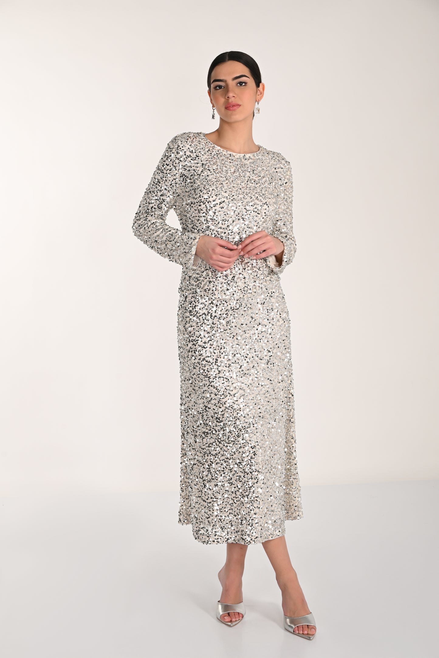 Frank Lyman-268149-Knit Top-Stone/Silver - The Coach Pyramids