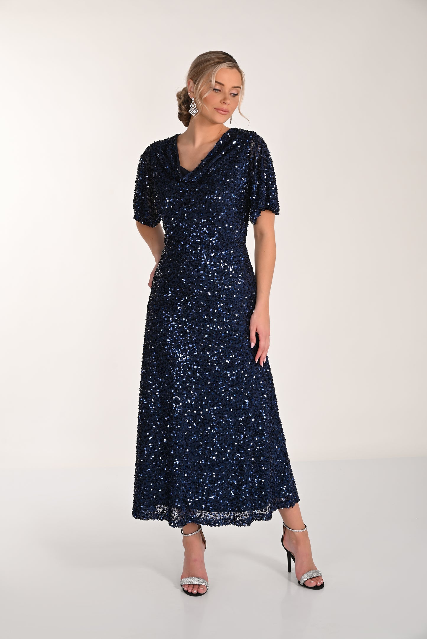 Frank Lyman-268150-Knit Dress-Navy - The Coach Pyramids