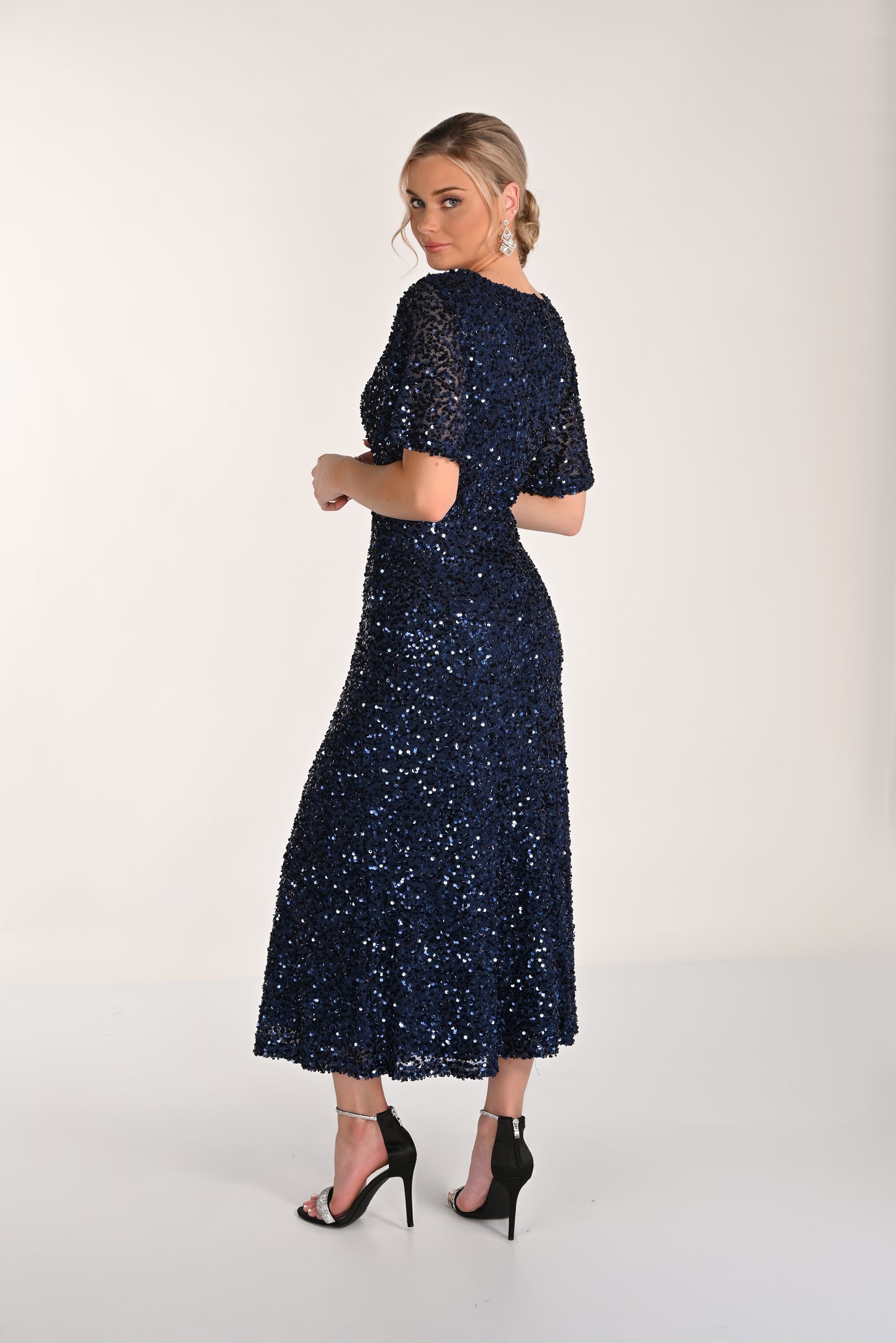 Frank Lyman-268150-Knit Dress-Navy - The Coach Pyramids