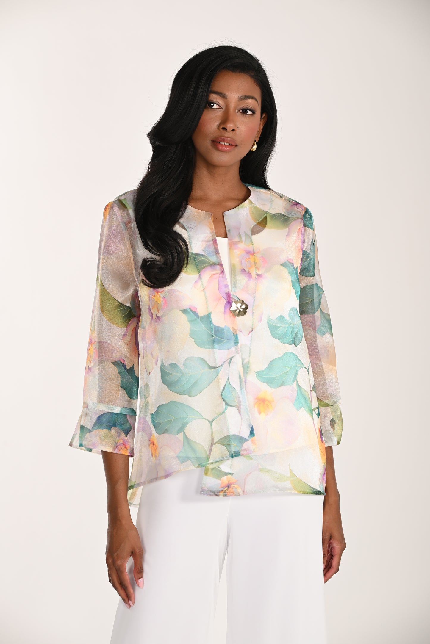 Frank Lyman-268163-Woven Jacket-Porcelain/Green - The Coach Pyramids