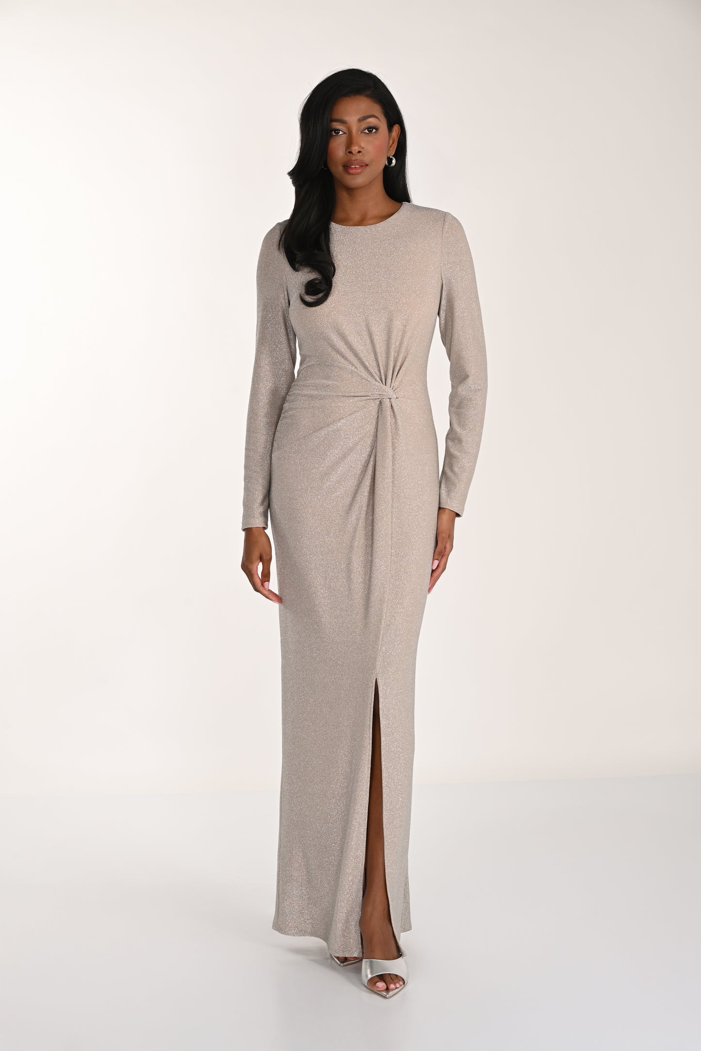 Frank Lyman-268214-Knit Dress-Aqua/Silver - The Coach Pyramids