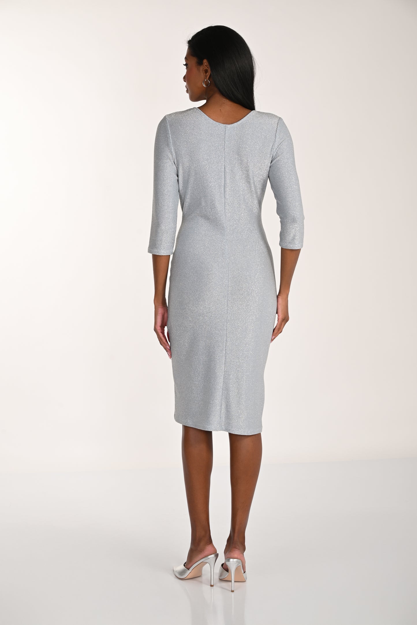 Frank Lyman-268215-Knit Dress-Aqua/Silver - The Coach Pyramids