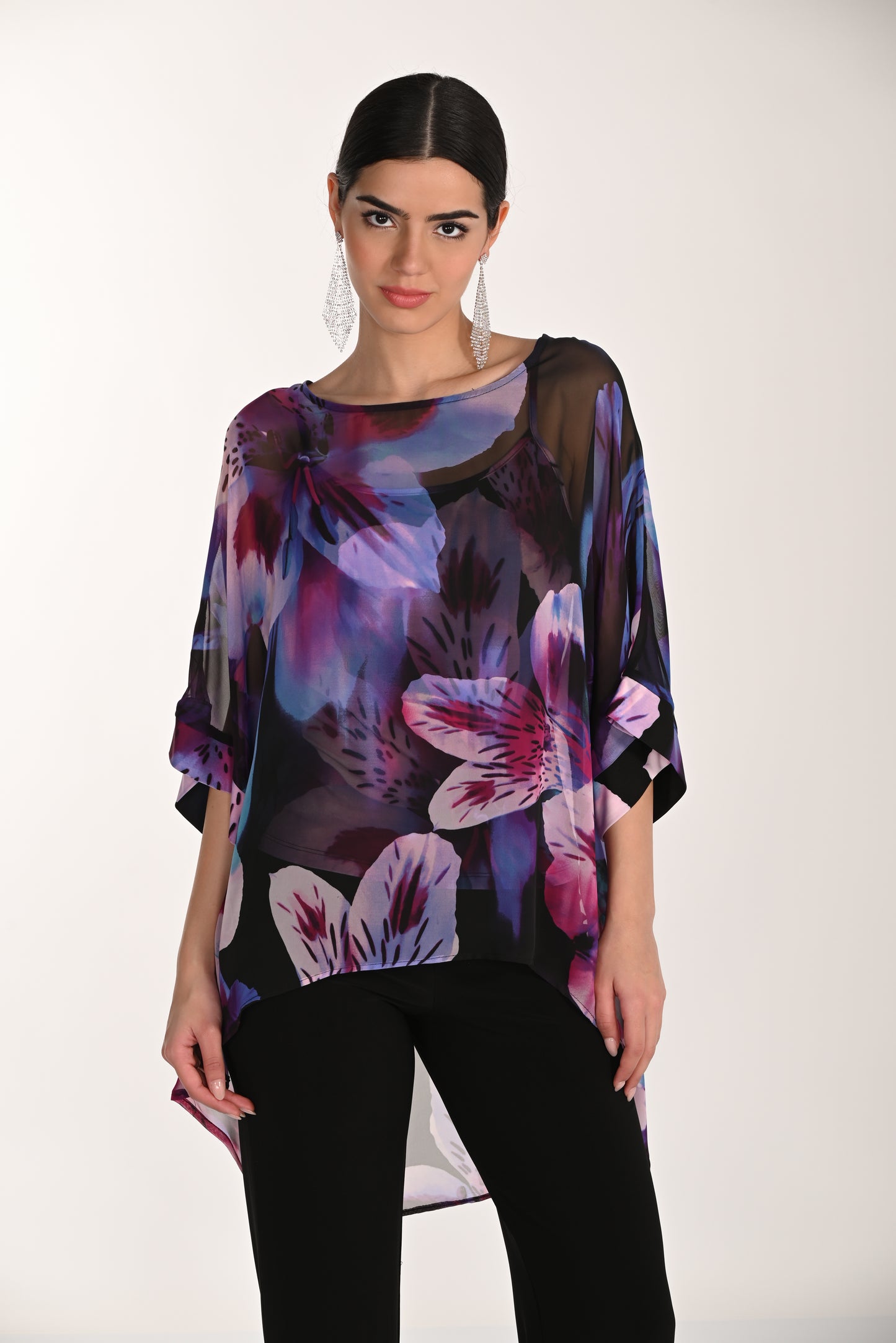 Frank Lyman-268246-Woven Top-Black/Deep Rose - The Coach Pyramids