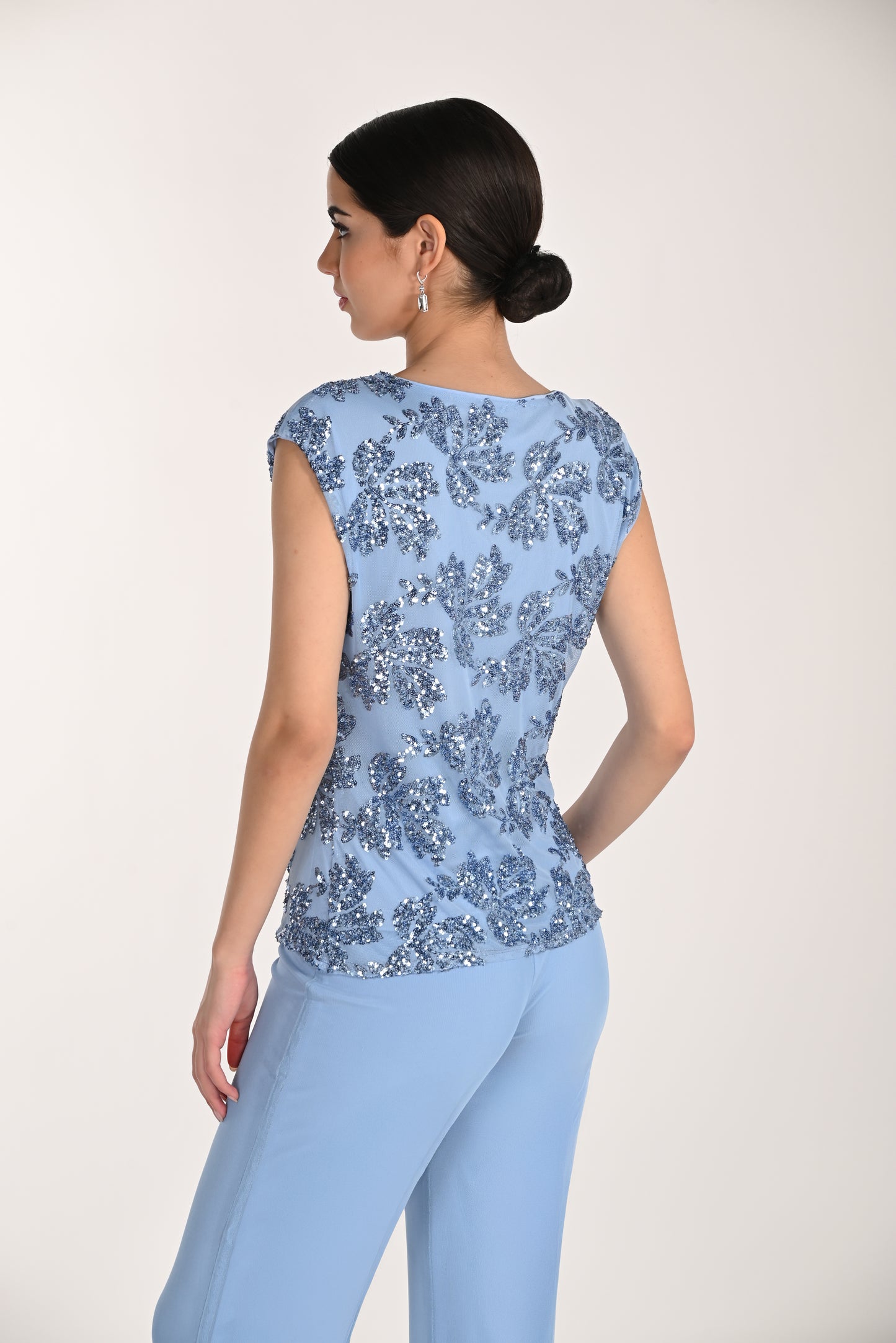 Frank Lyman-268253-Knit Top-Sky Blue - The Coach Pyramids