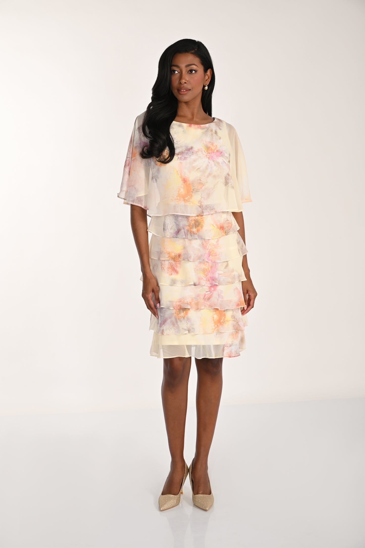 Frank Lyman-268299-Woven Dress-Custard/Pink - The Coach Pyramids