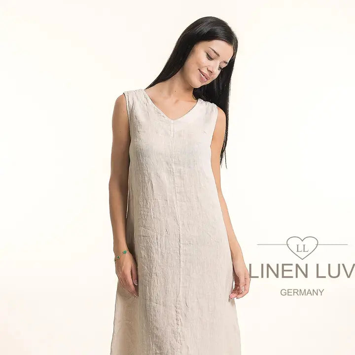 Linen Luv-TP1673-110-French Linen Dress-Sabbia - The Coach Pyramids
