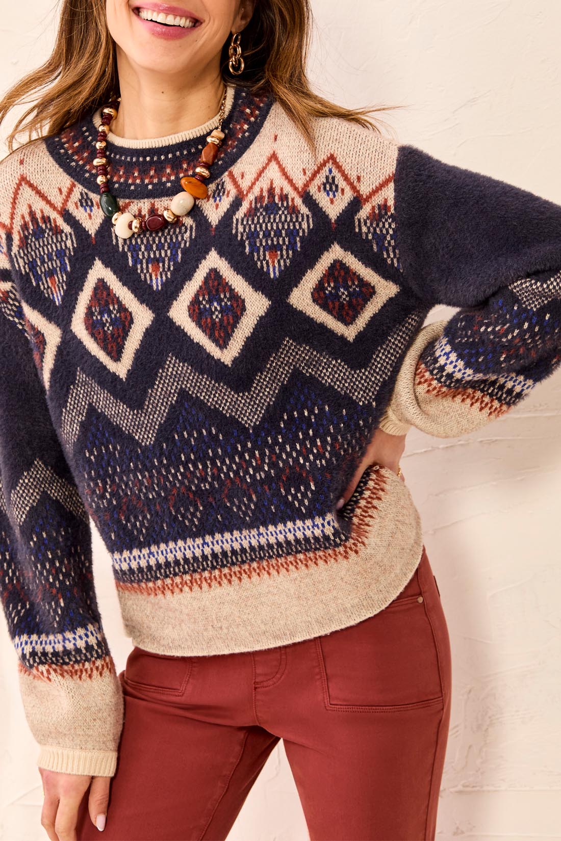Tribal-L/S Mock Neck Sweater-3131O-0805-Sapphire - The Coach Pyramids
