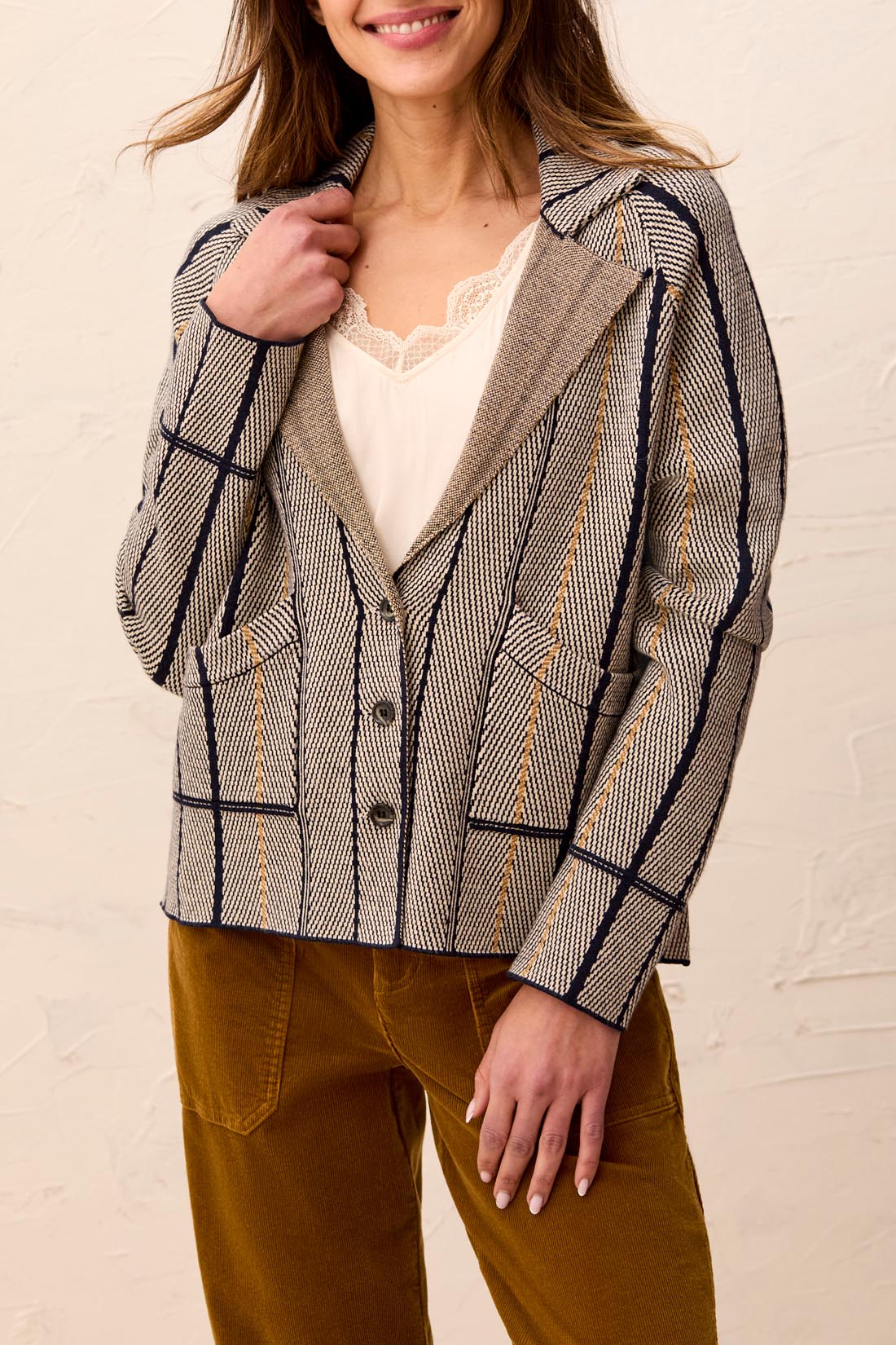 Tribal-L/S Sweater Cardigan W/Pockets-3136O-0805-Sapphire - The Coach Pyramids