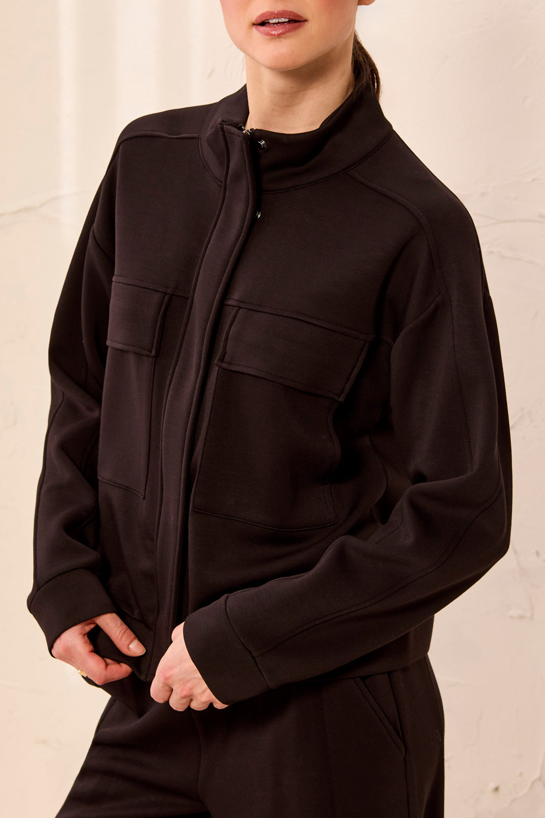 Tribal-L/S Mock Neck Cardigan W/Pockets-3145O-0002-Black - The Coach Pyramids