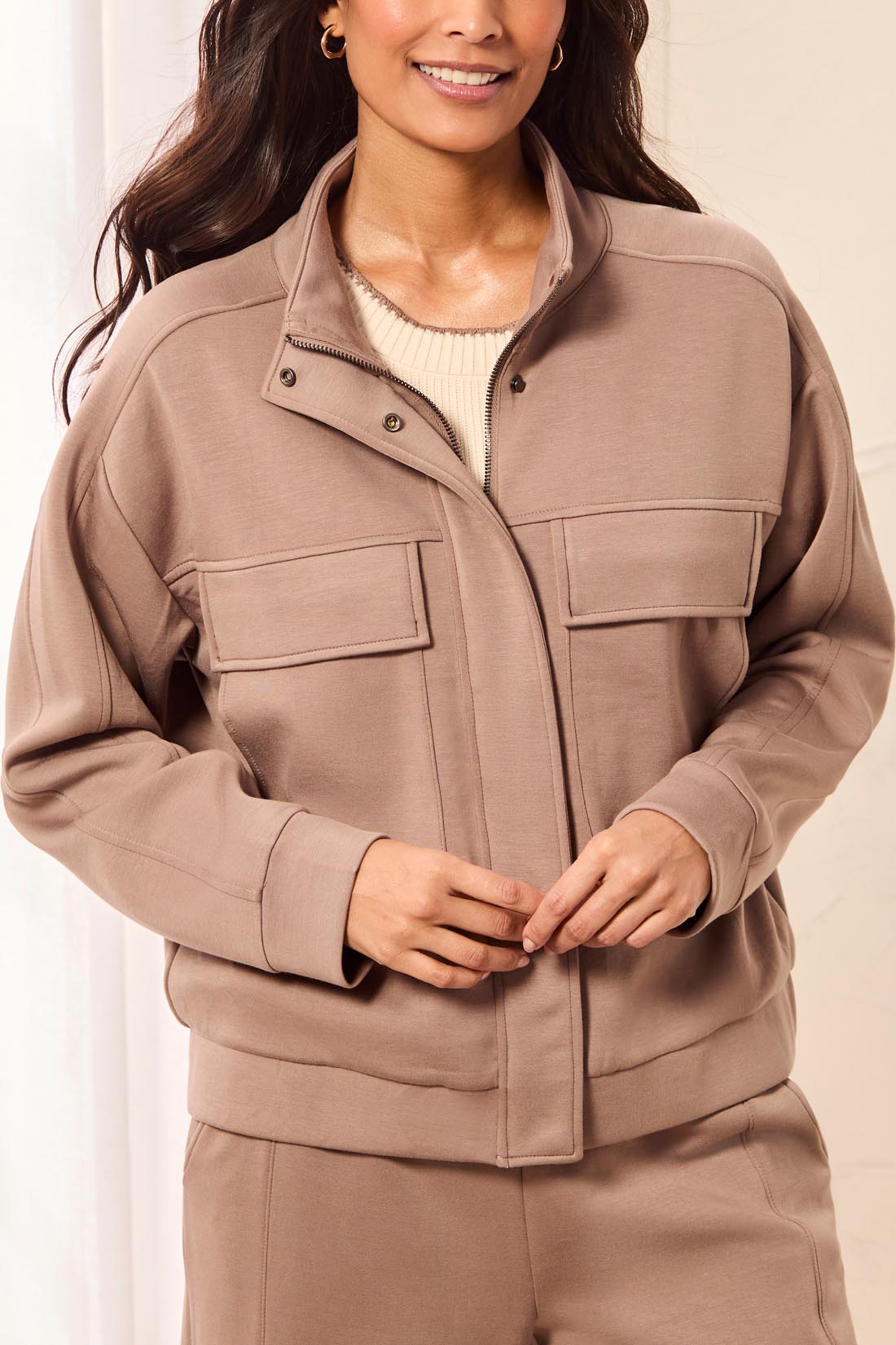 Tribal-L/S Mock Neck Cardigan W/Pockets-3145O-1921-Fossil - The Coach Pyramids