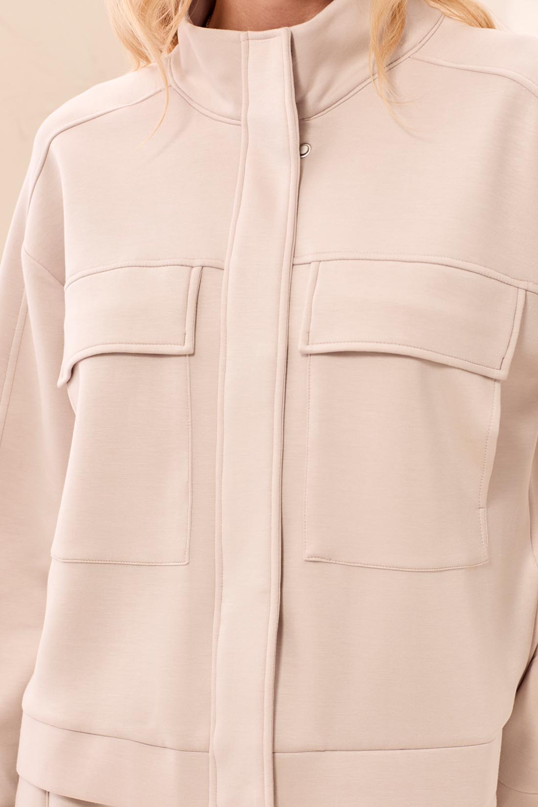Tribal-L/S Mock Neck Cardigan W/Pockets-3145O-2416-Sand Dune - The Coach Pyramids