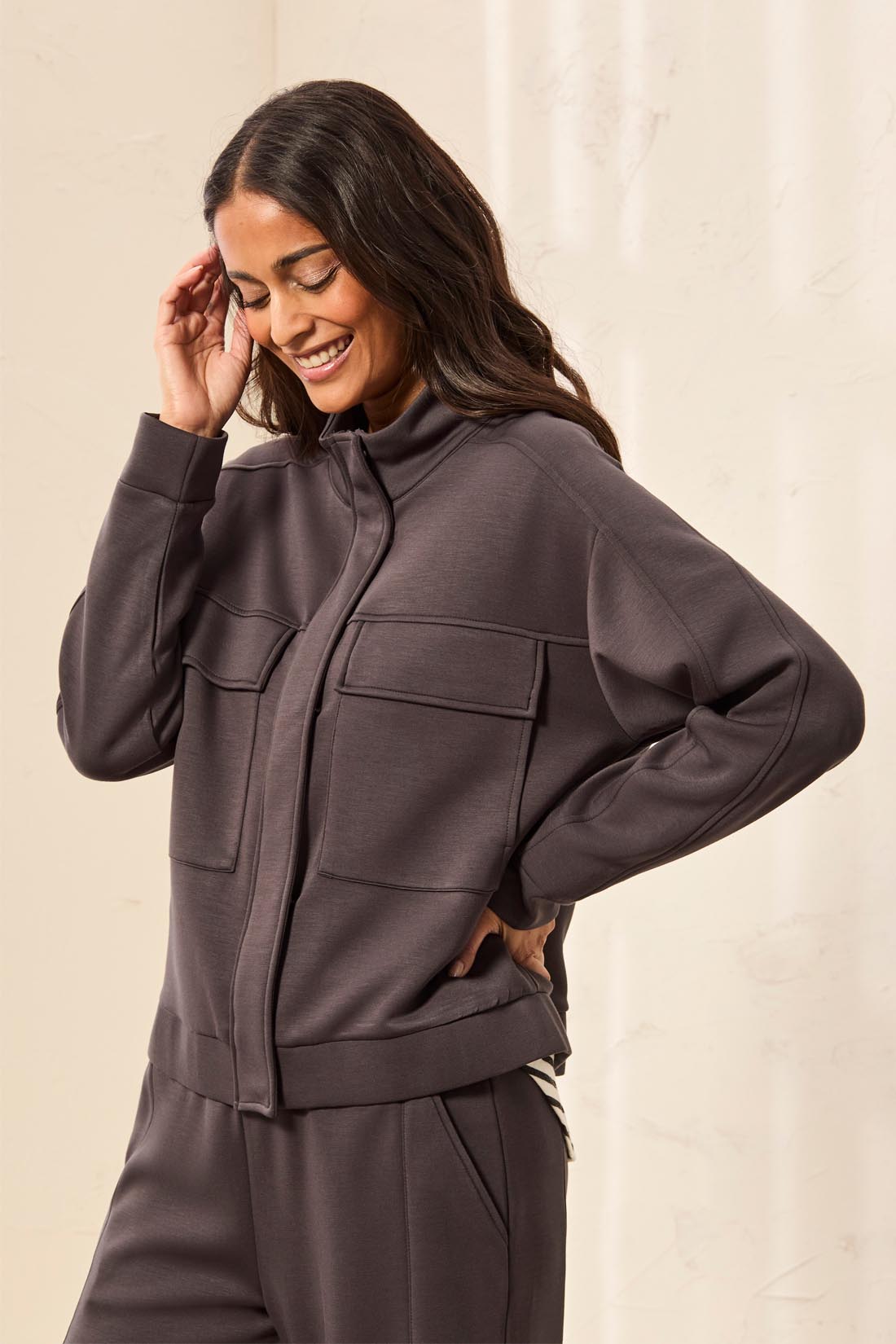 Tribal-L/S Mock Neck Cardigan W/Pockets-3145O0-3394-Tornado - The Coach Pyramids