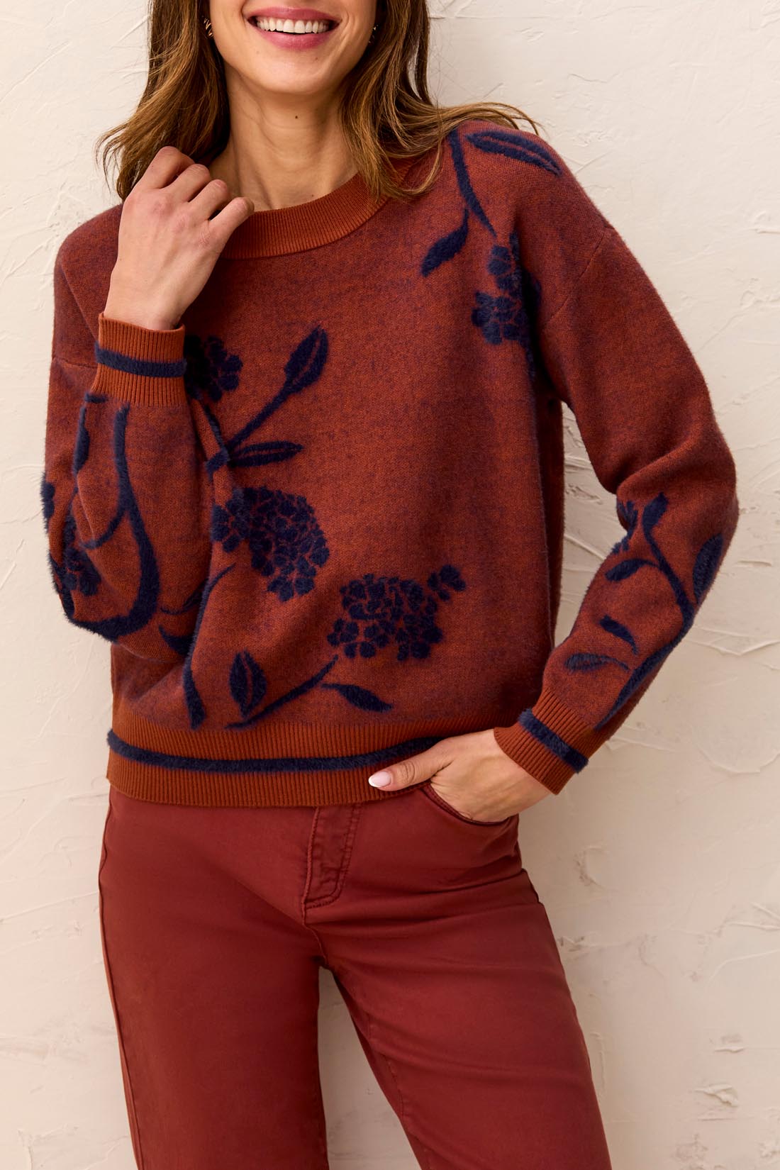 Tribal-L/S Crew Neck Sweater-3151O-1242-Cedar - The Coach Pyramids