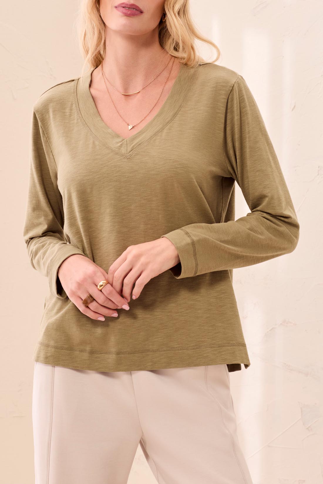 Tribal-L/S V Neck Top-3169O-0849-Aloe - The Coach Pyramids