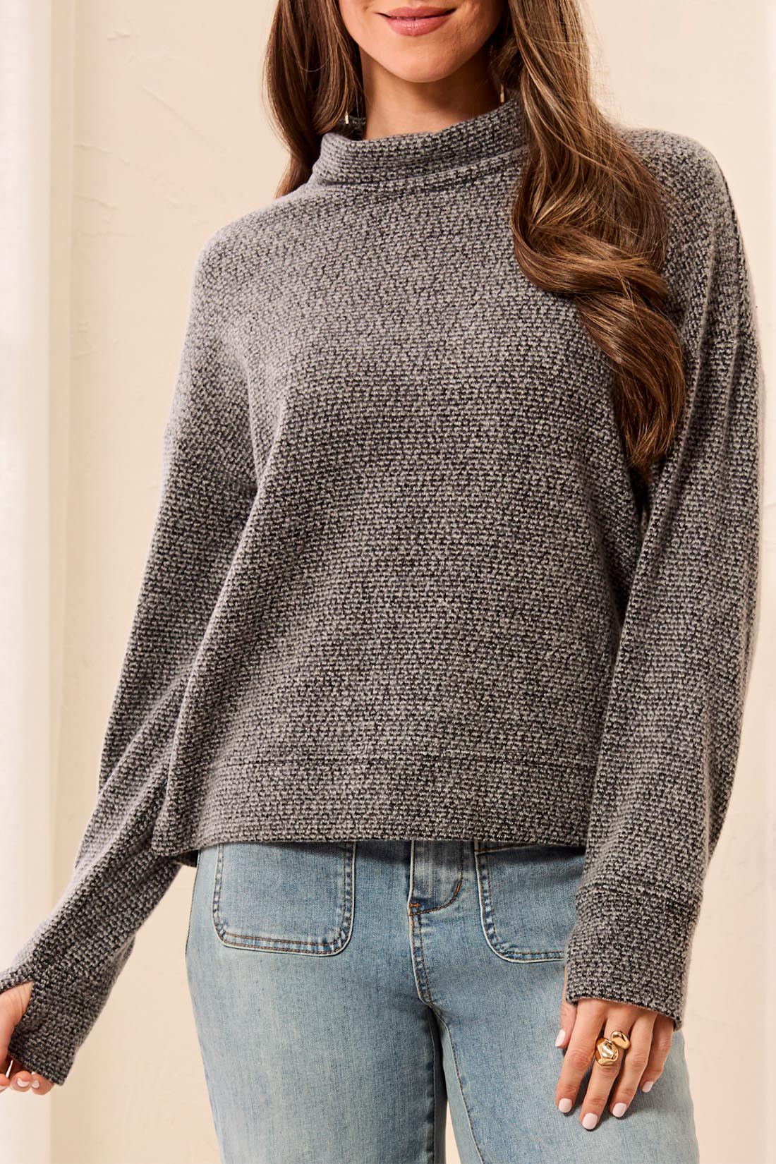 Tribal-L/S Funnel Neck Top-3170O-0097-Charcoal - The Coach Pyramids