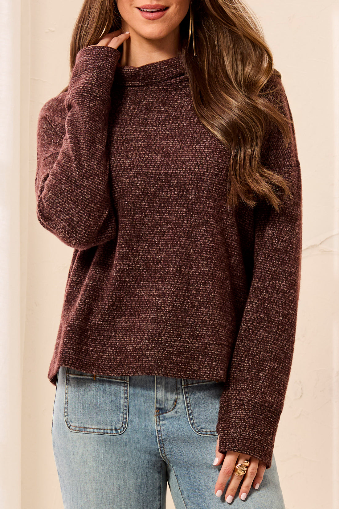 Tribal-L/S Funnel Neck Top-3170O-3388-Hickory - The Coach Pyramids