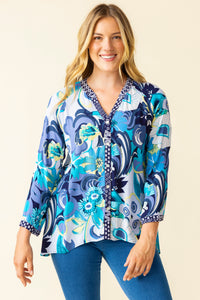 Habitat Spring/Summer 2025-H31723S5-Mandarin Collar Shirt Mix-Indigo - The Coach Pyramids