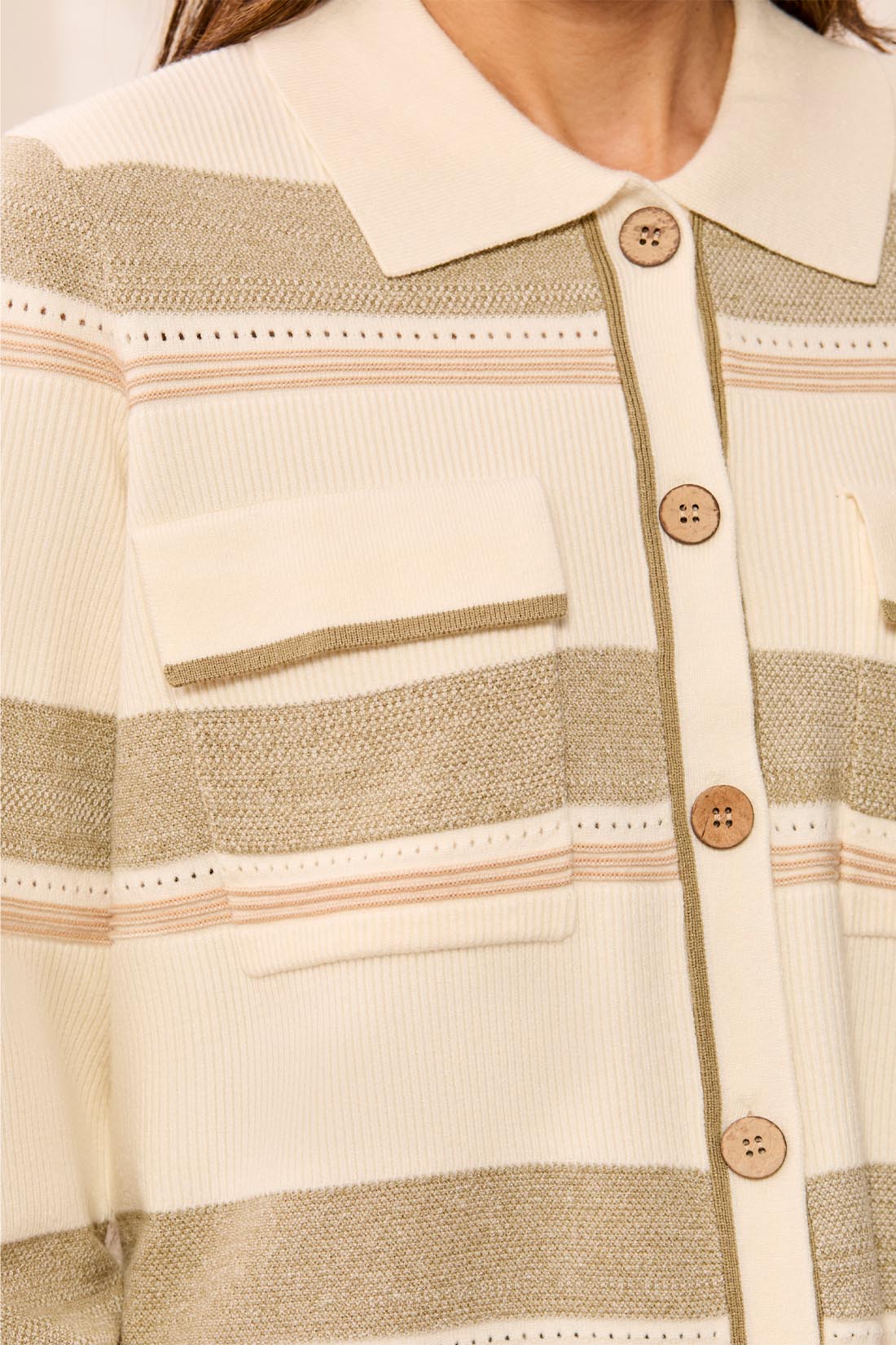 Tribal-Sweater Cardigan W/Collar And Pockets-3175O-3111-Moonstone - The Coach Pyramids